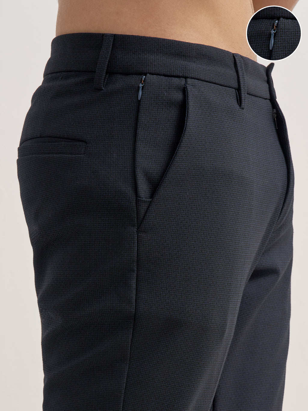 Highlander Men Navy Blue Slim Fit Solid Formal Trouser - Navy Blue - Image 5
