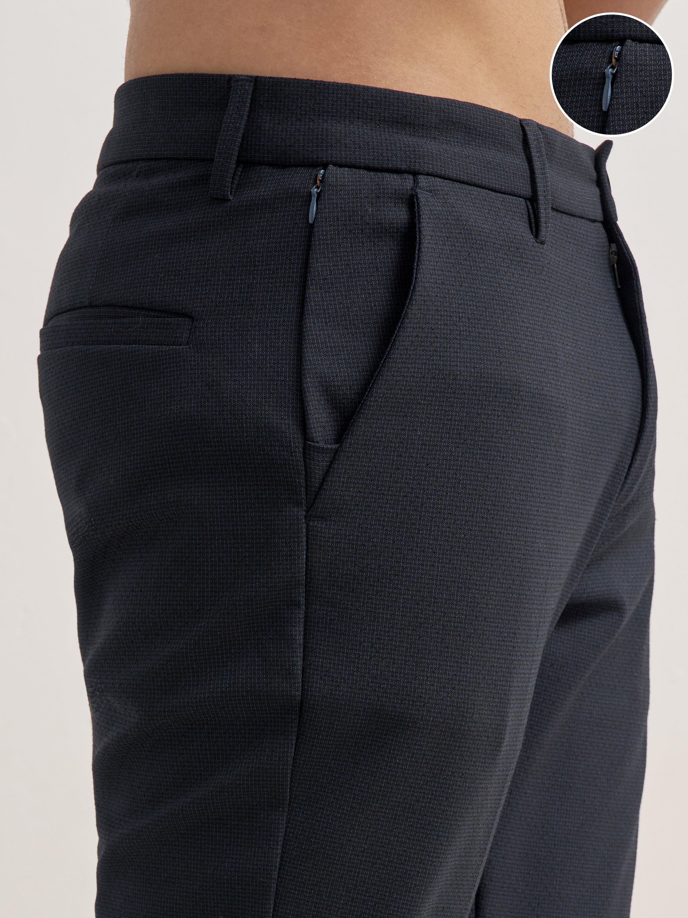 Highlander Men Navy Blue Slim Fit Solid Formal Trouser - Navy Blue - Image 5
