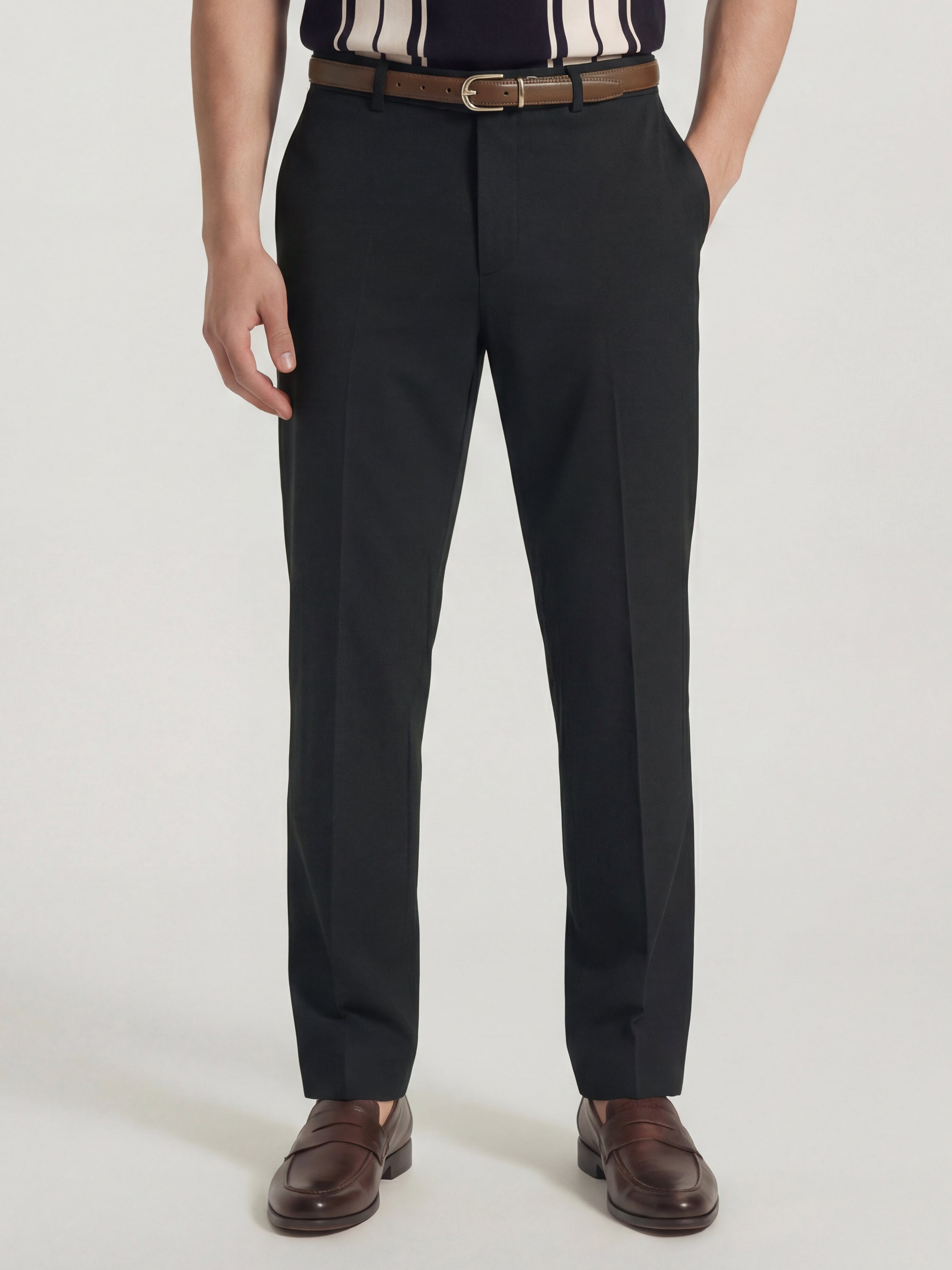 Highlander Men Charcoal Slim Fit Solid Formal Trouser - Charcoal - Image 1