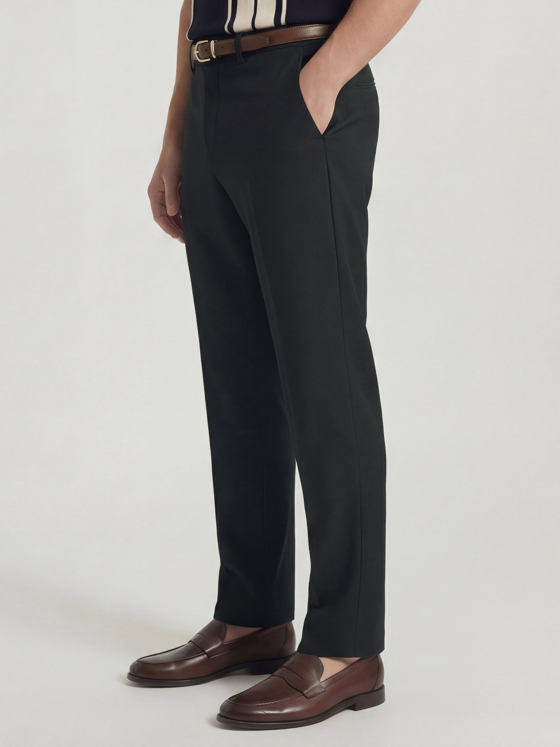 Highlander Men Charcoal Slim Fit Solid Formal Trouser - Charcoal - Image 4