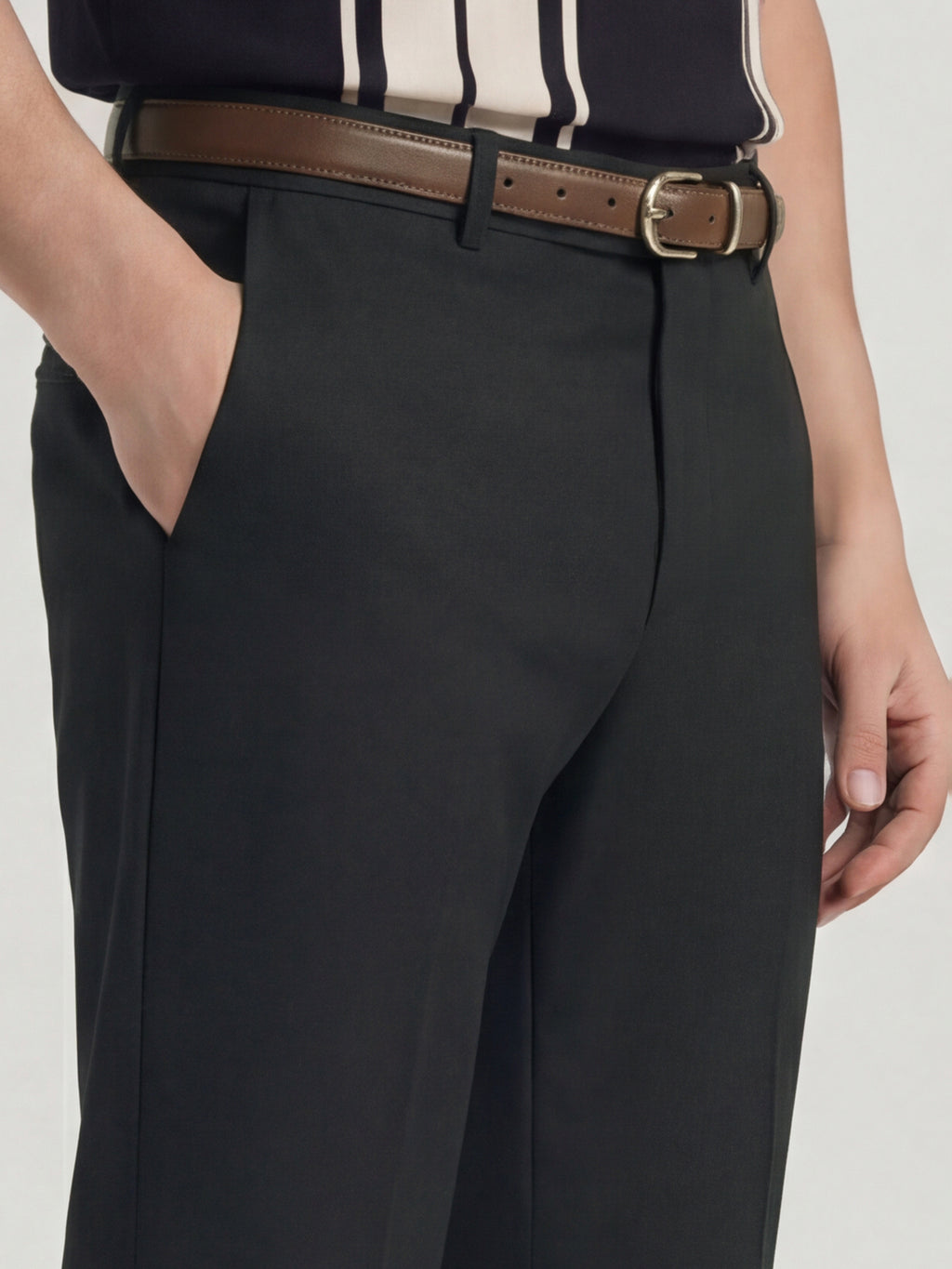 Highlander Men Charcoal Slim Fit Solid Formal Trouser - Charcoal - Image 5