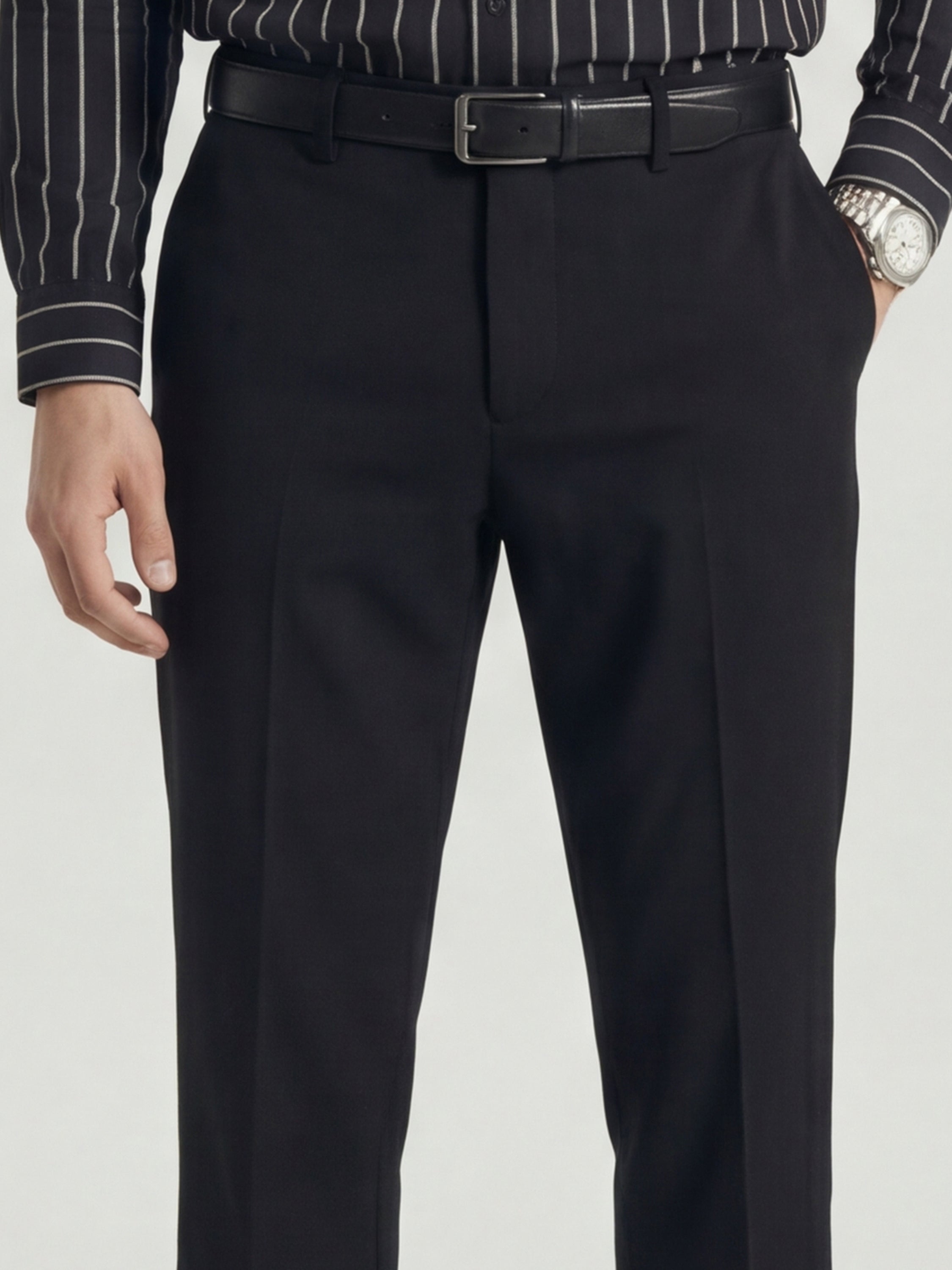 Highlander Men Black Slim Fit Solid Formal Trouser - Black - Image 5