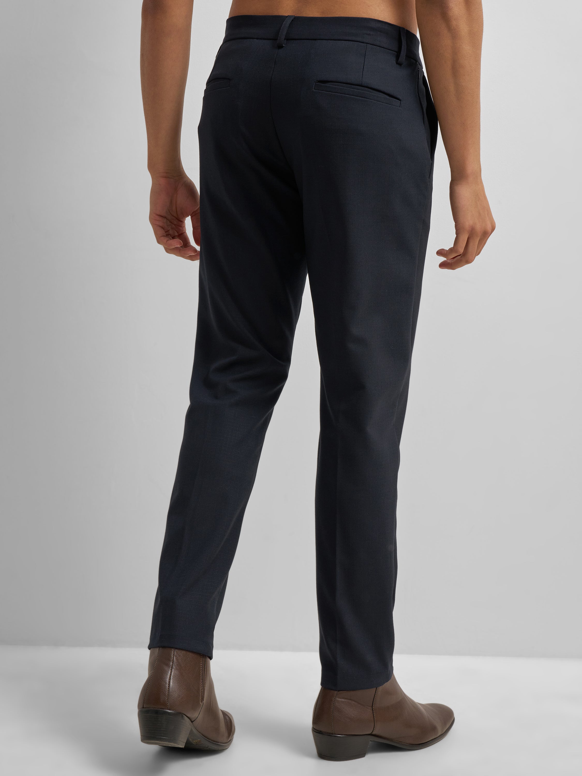 Highlander Men Navy Blue Slim Fit Solid Formal Trouser - Navy Blue - Image 3