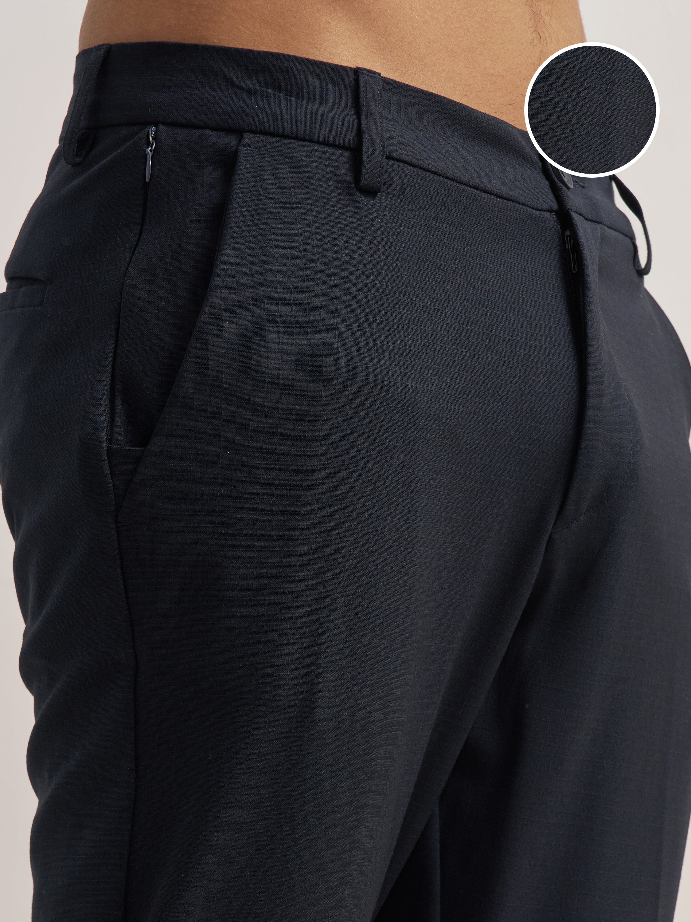 Highlander Men Navy Blue Slim Fit Solid Formal Trouser - Navy Blue - Image 5