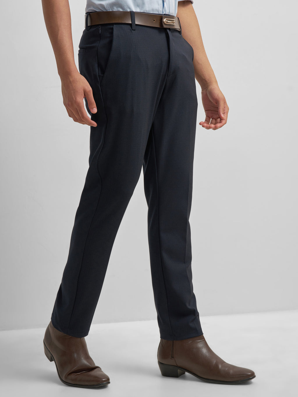 Highlander Men Navy Blue Slim Fit Solid Formal Trouser - Navy Blue - Image 6
