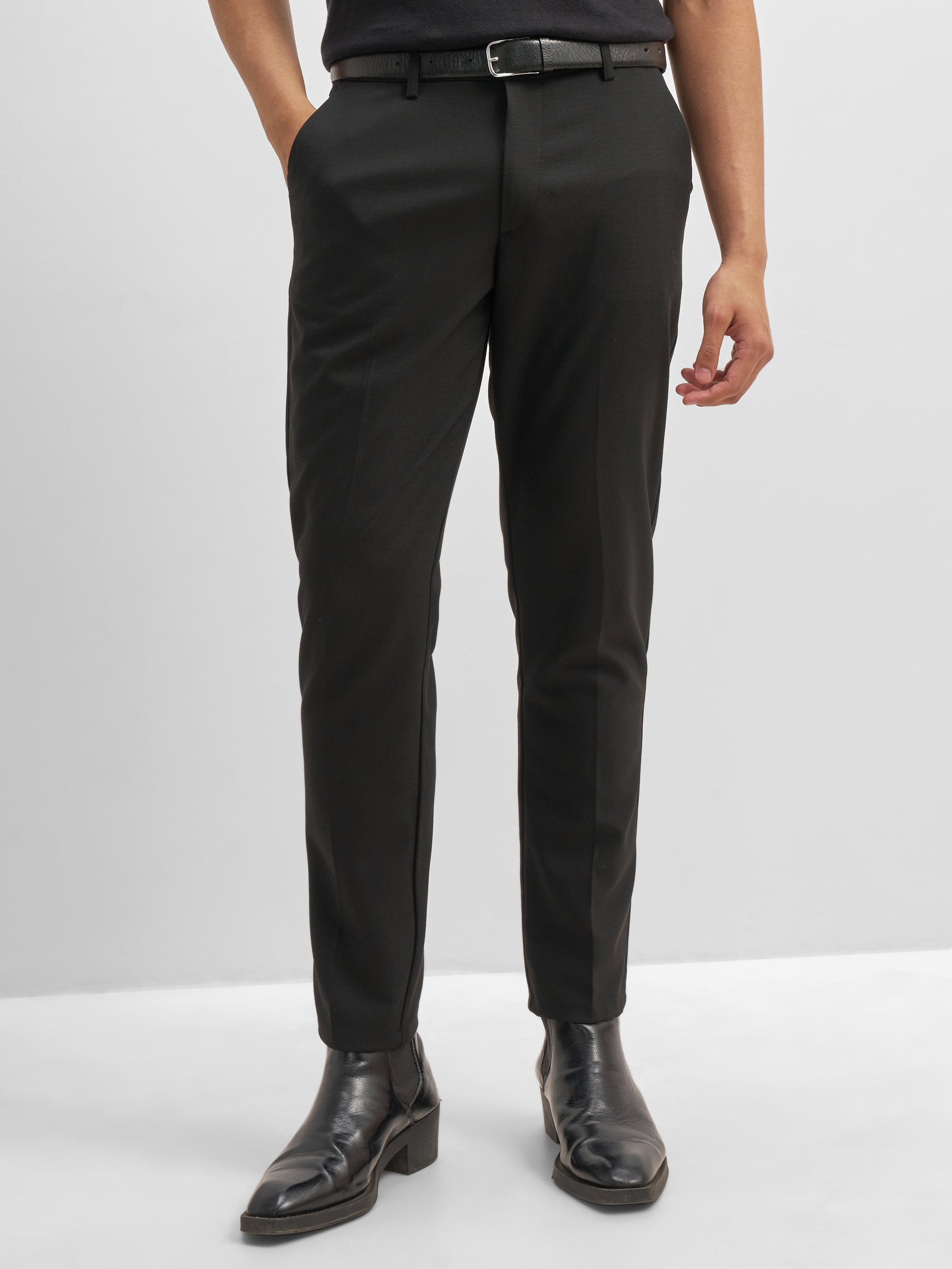 Highlander Men Black Slim Fit Solid Formal Trouser - Black - Image 1