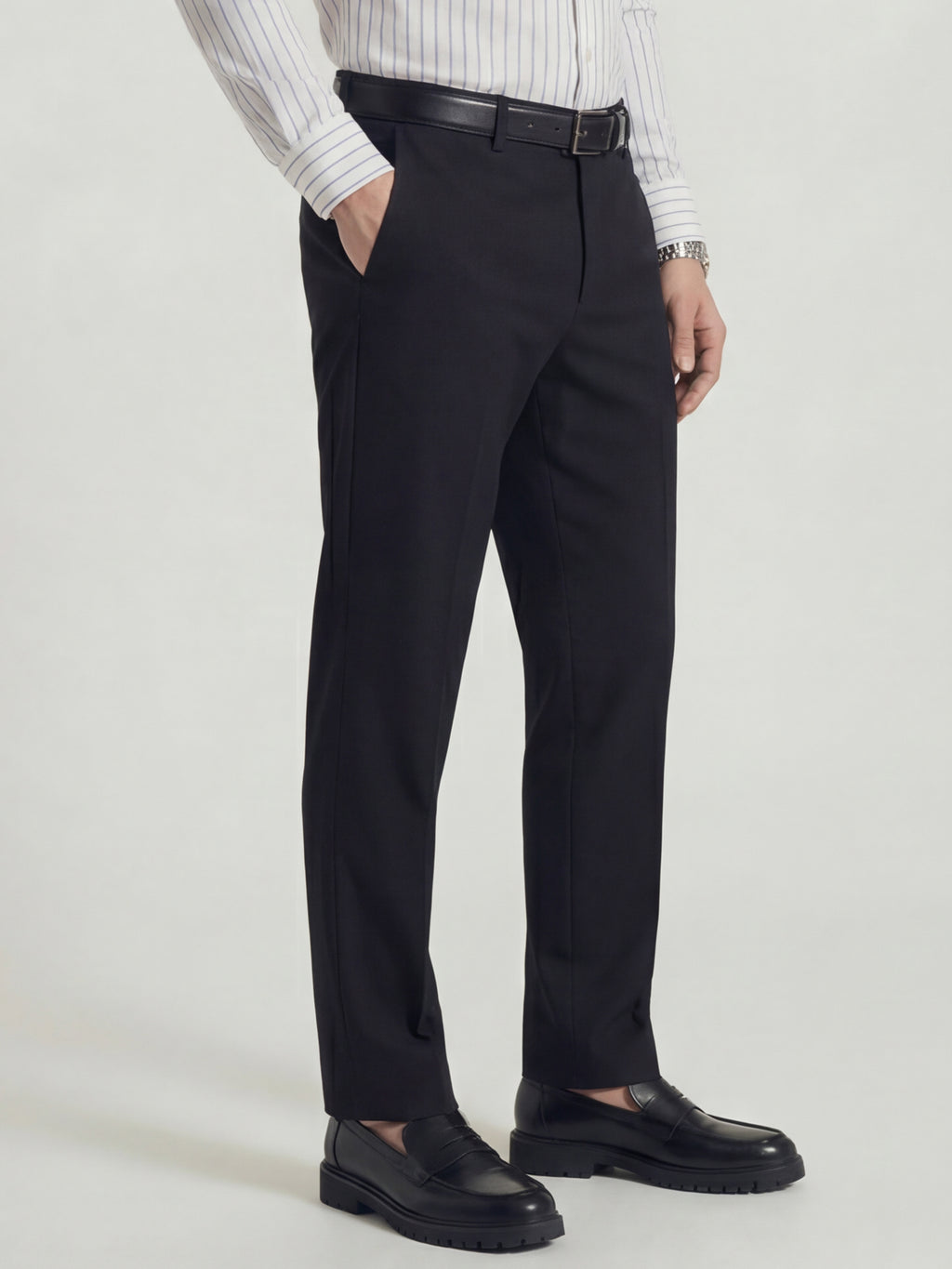 Highlander Men Charcoal Slim Fit Solid Formal Trouser - Charcoal - Image 4