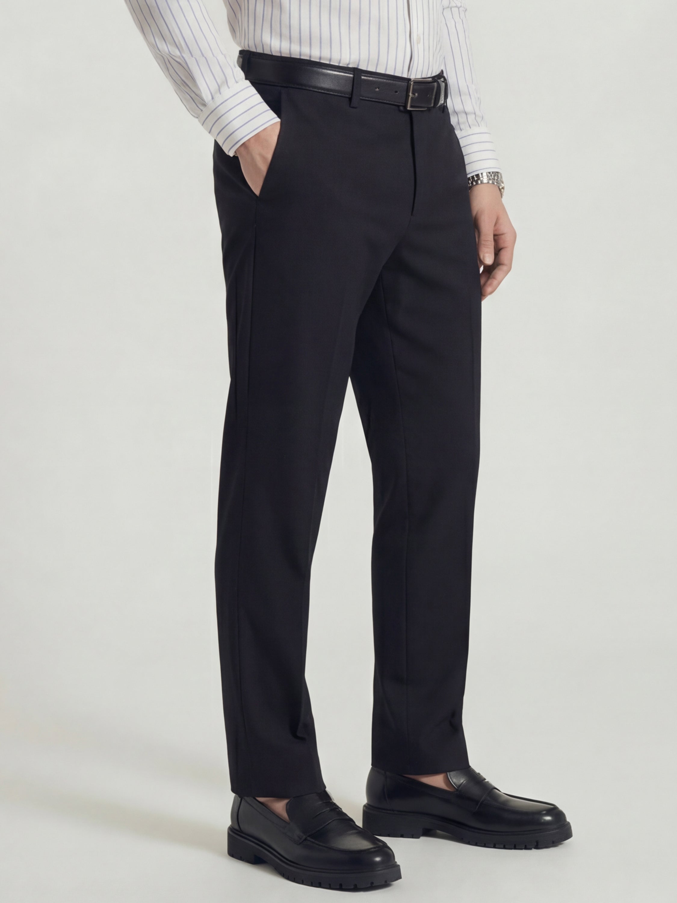 Highlander Men Charcoal Slim Fit Solid Formal Trouser - Charcoal - Image 4