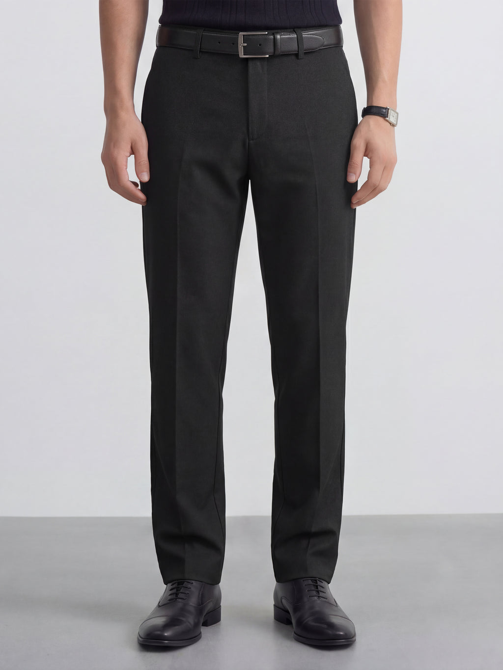Highlander Men Black Slim Fit Solid Formal Trouser - Black - Image 1
