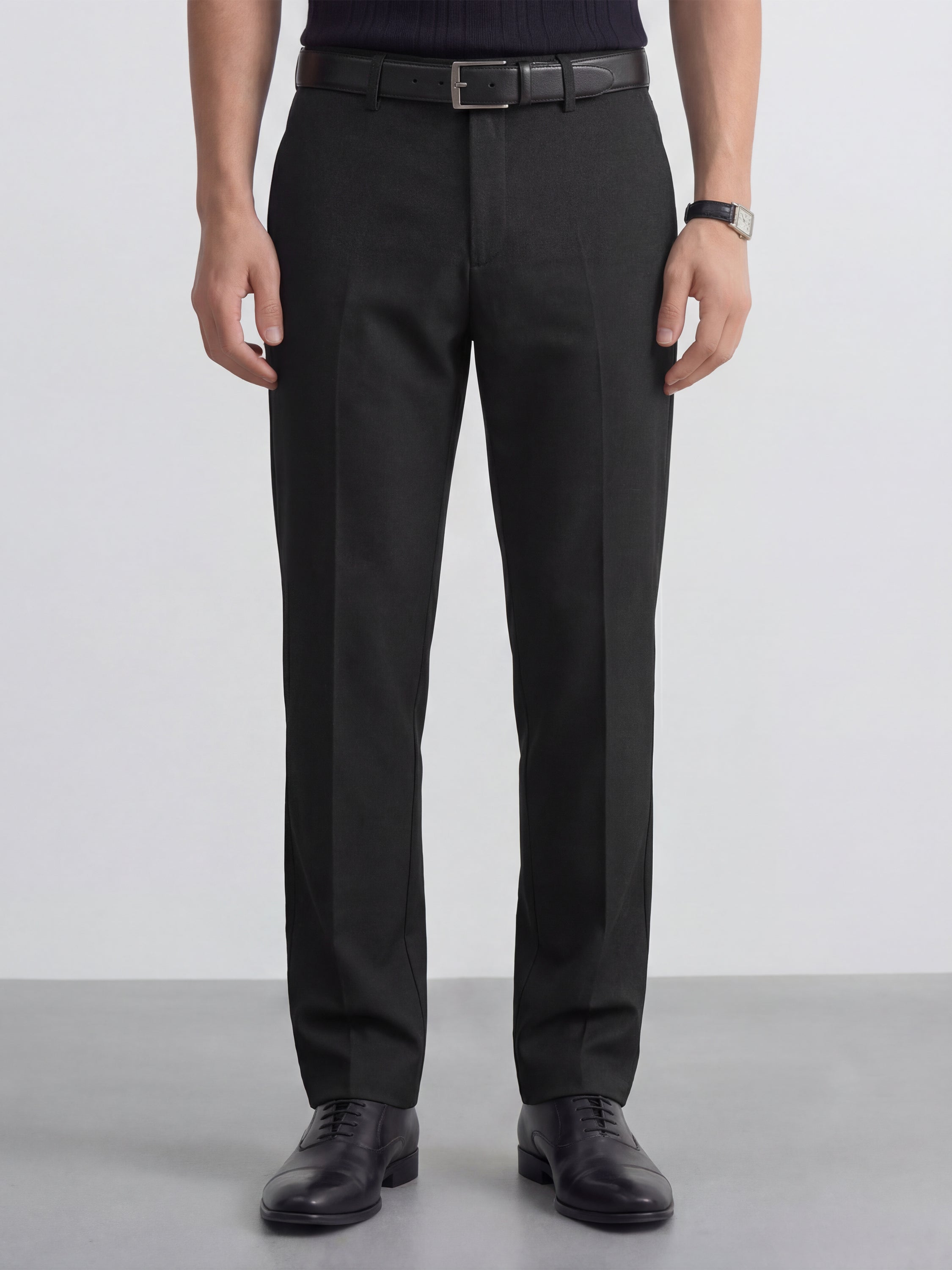 Highlander Men Black Slim Fit Solid Formal Trouser - Black - Image 1