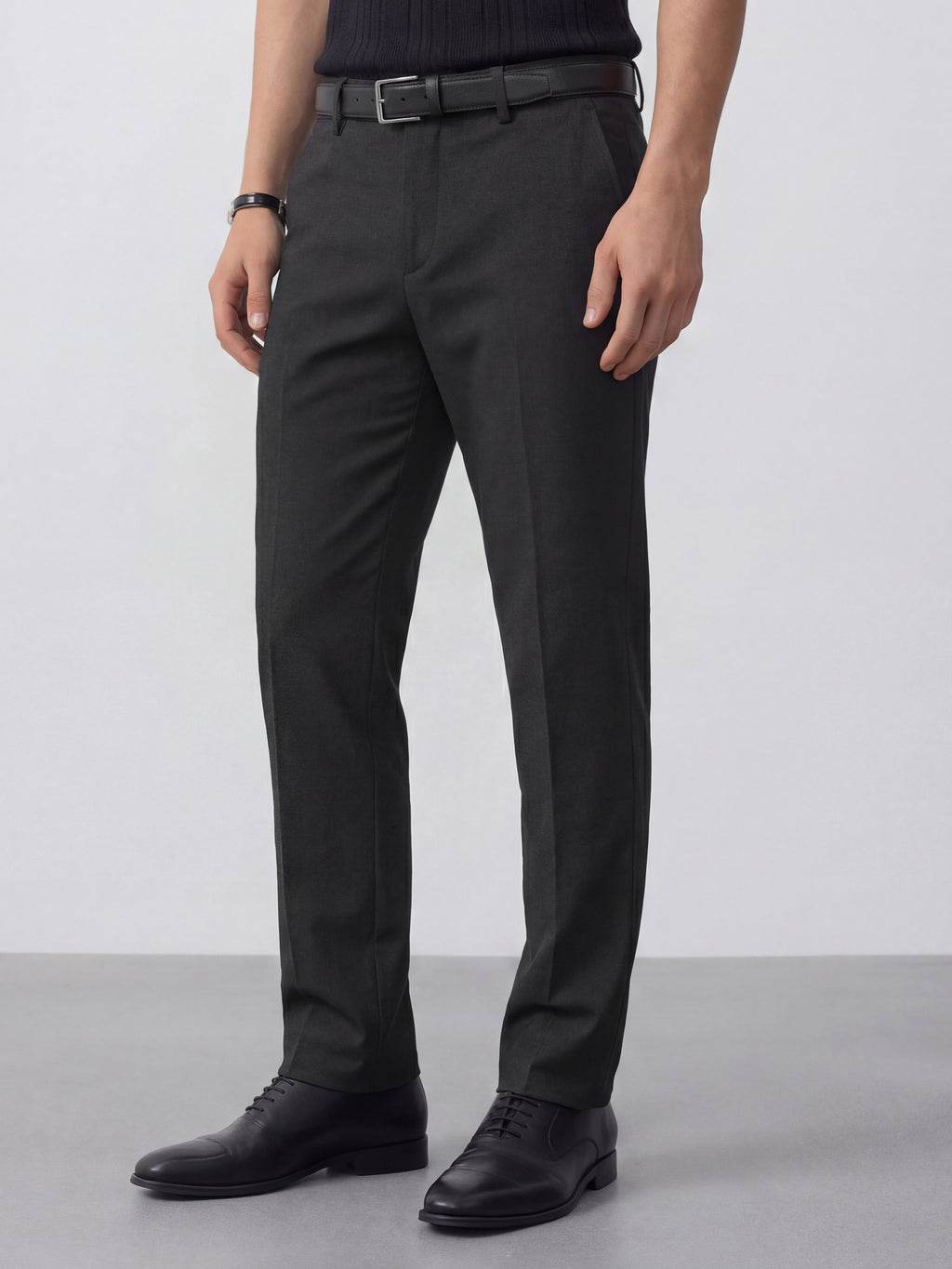 Highlander Men Black Slim Fit Solid Formal Trouser - Black - Image 4