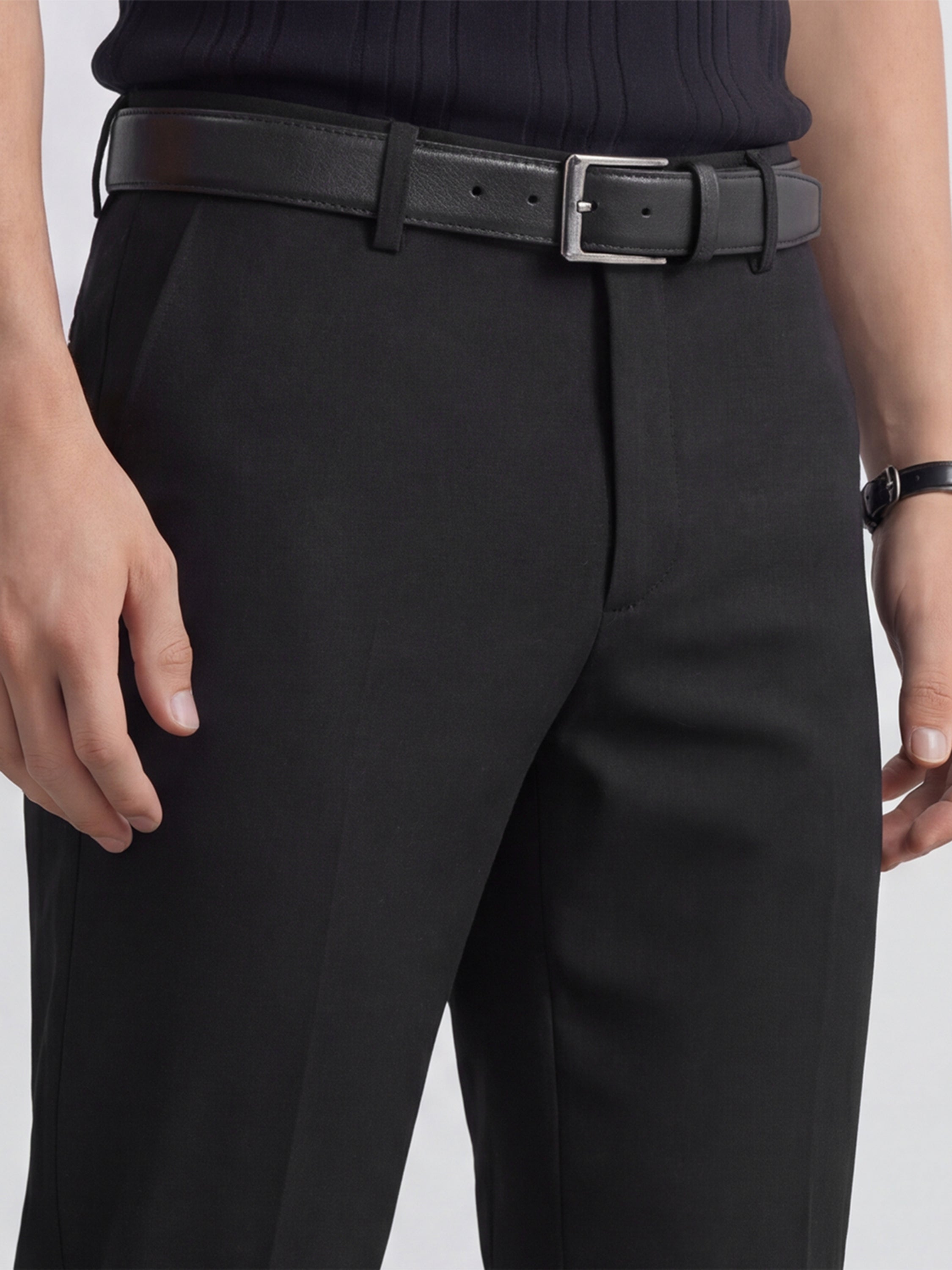 Highlander Men Black Slim Fit Solid Formal Trouser - Black - Image 5