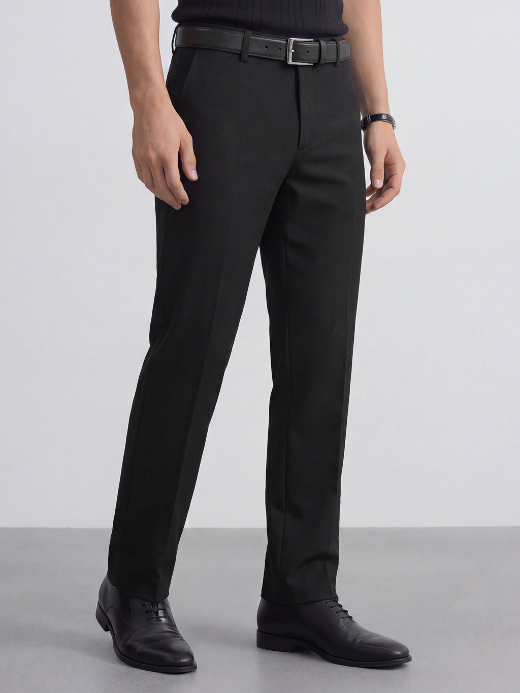 Highlander Men Black Slim Fit Solid Formal Trouser - Black - Image 6