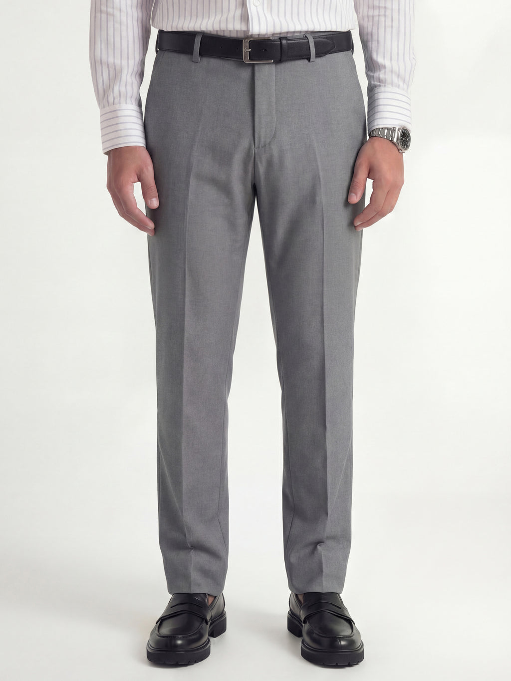 Highlander Men Grey Slim Fit Solid Formal Trouser - Grey - Image 1