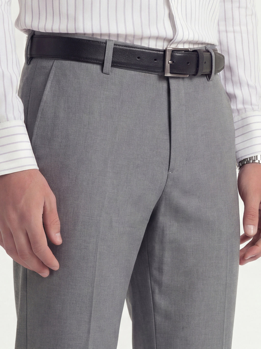 Highlander Men Grey Slim Fit Solid Formal Trouser - Grey - Image 5