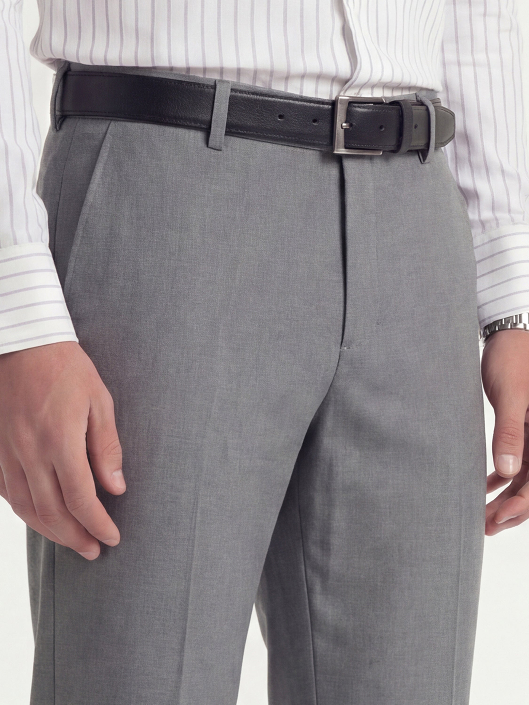 Highlander Men Grey Slim Fit Solid Formal Trouser - Grey - Image 5