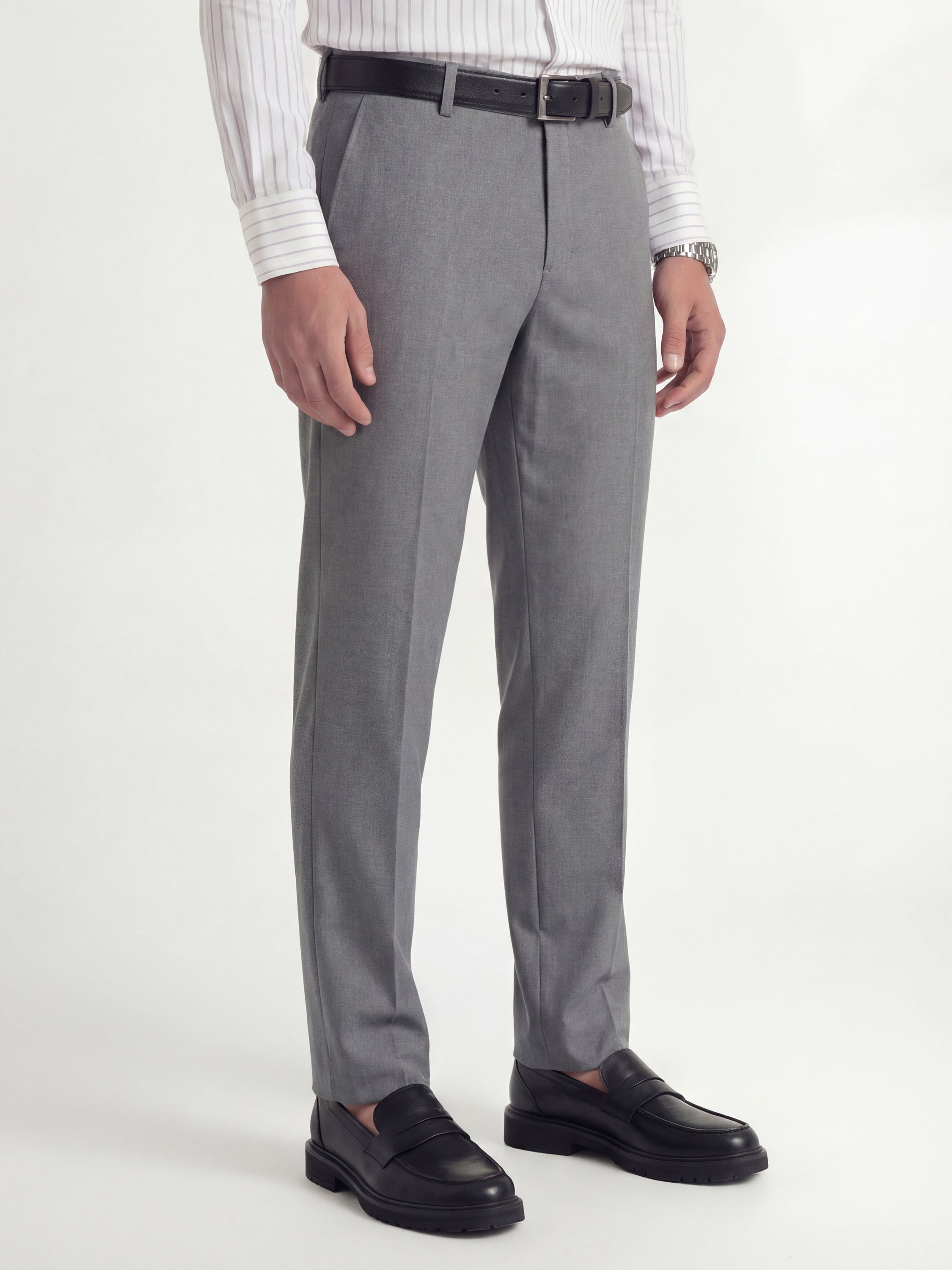 Highlander Men Grey Slim Fit Solid Formal Trouser - Grey - Image 6