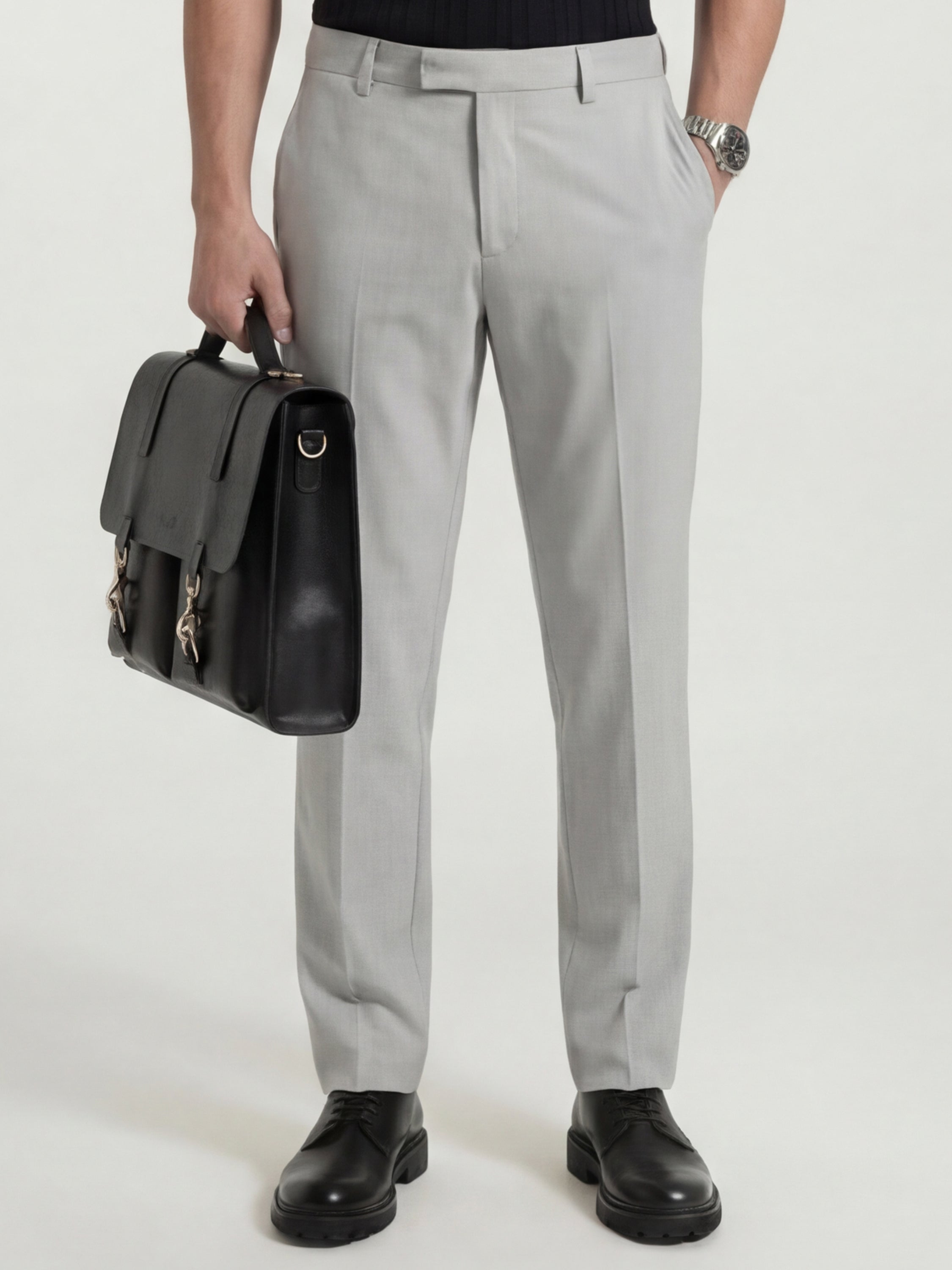 Highlander Men Grey Slim Fit Solid Formal Trouser - Grey - Image 1