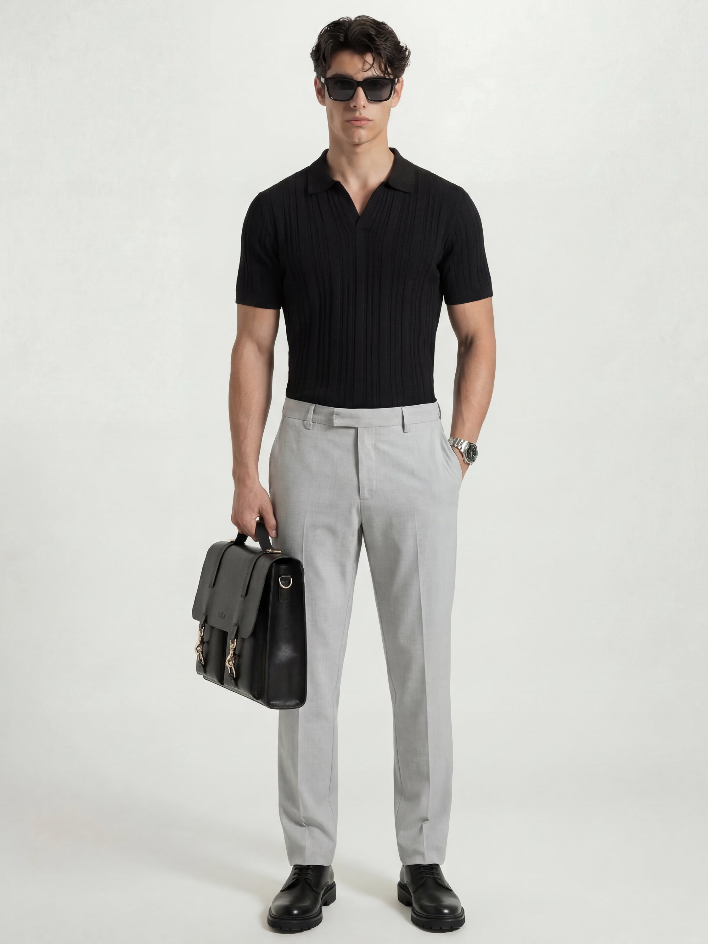 Highlander Men Grey Slim Fit Solid Formal Trouser - Grey - Image 2