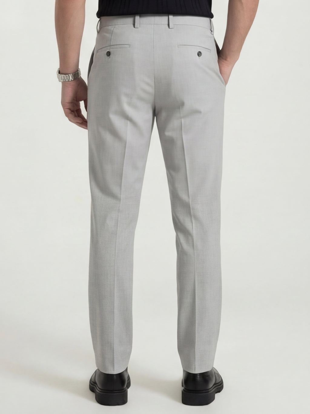 Highlander Men Grey Slim Fit Solid Formal Trouser - Grey - Image 3