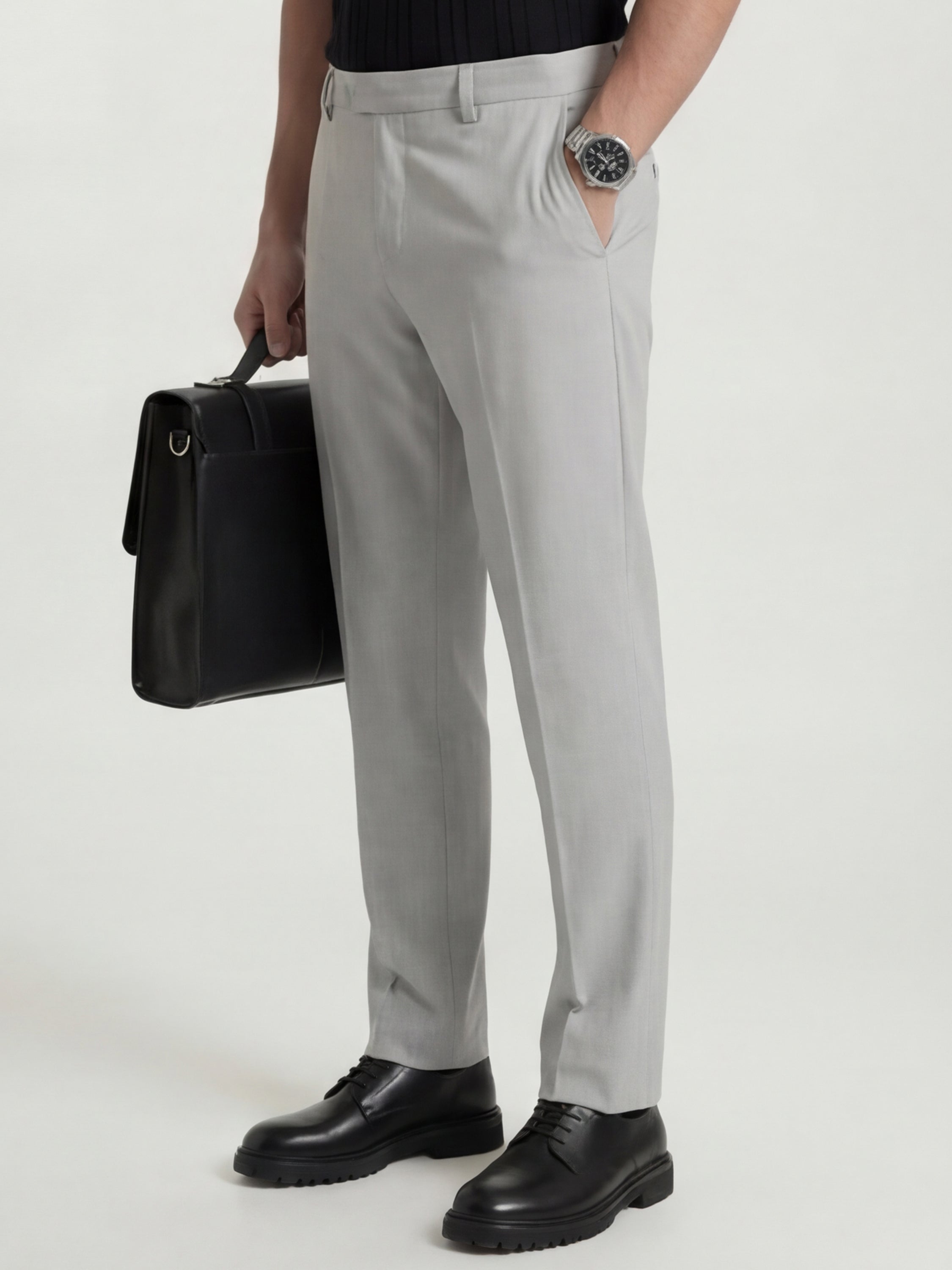 Highlander Men Grey Slim Fit Solid Formal Trouser - Grey - Image 4