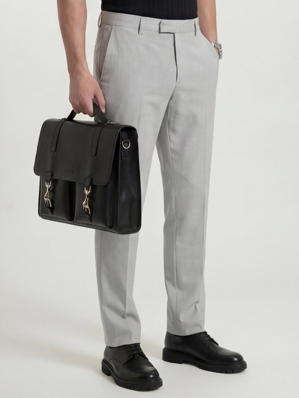 Highlander Men Grey Slim Fit Solid Formal Trouser - Grey - Image 6