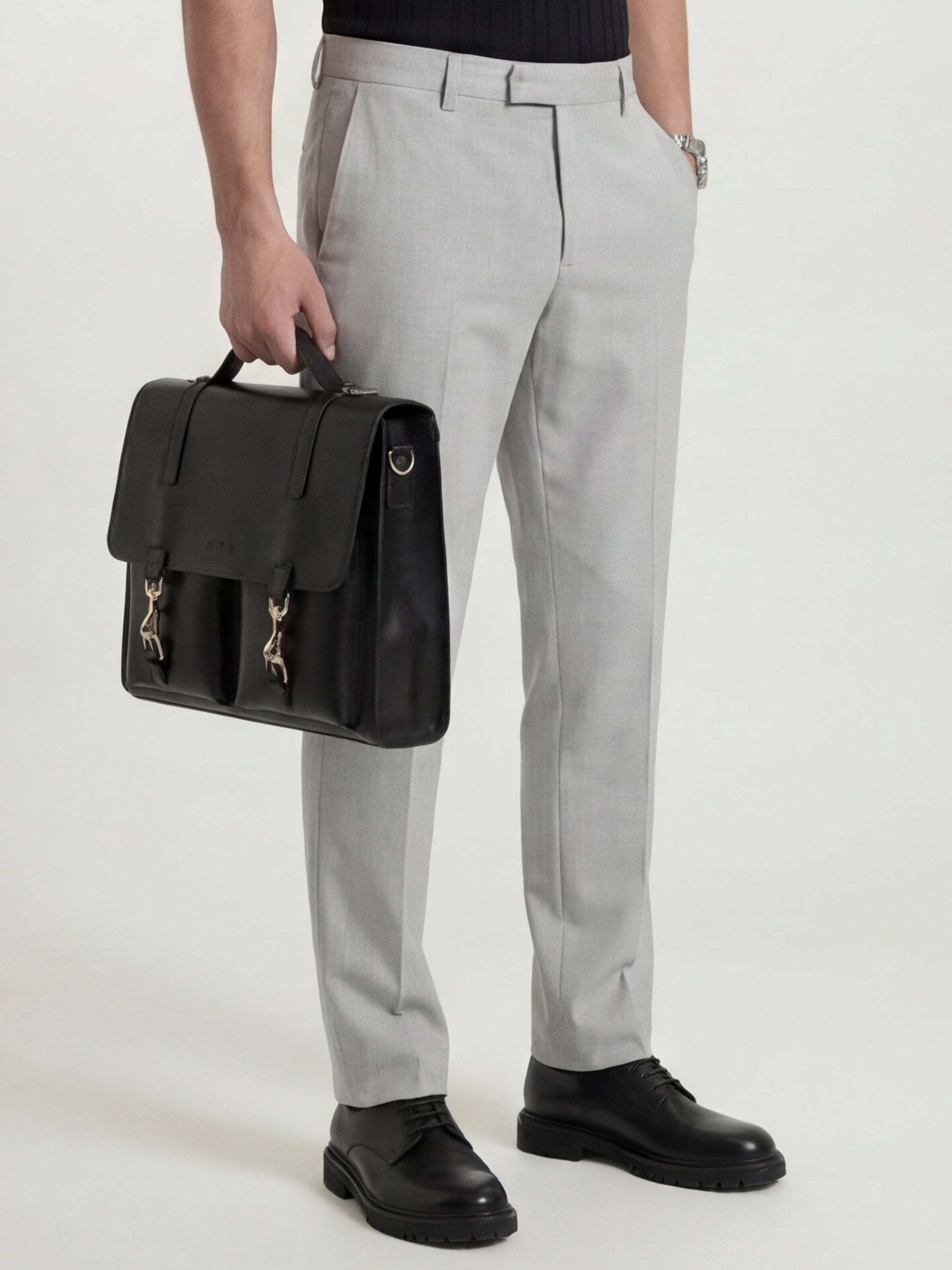 Highlander Men Grey Slim Fit Solid Formal Trouser - Grey - Image 6