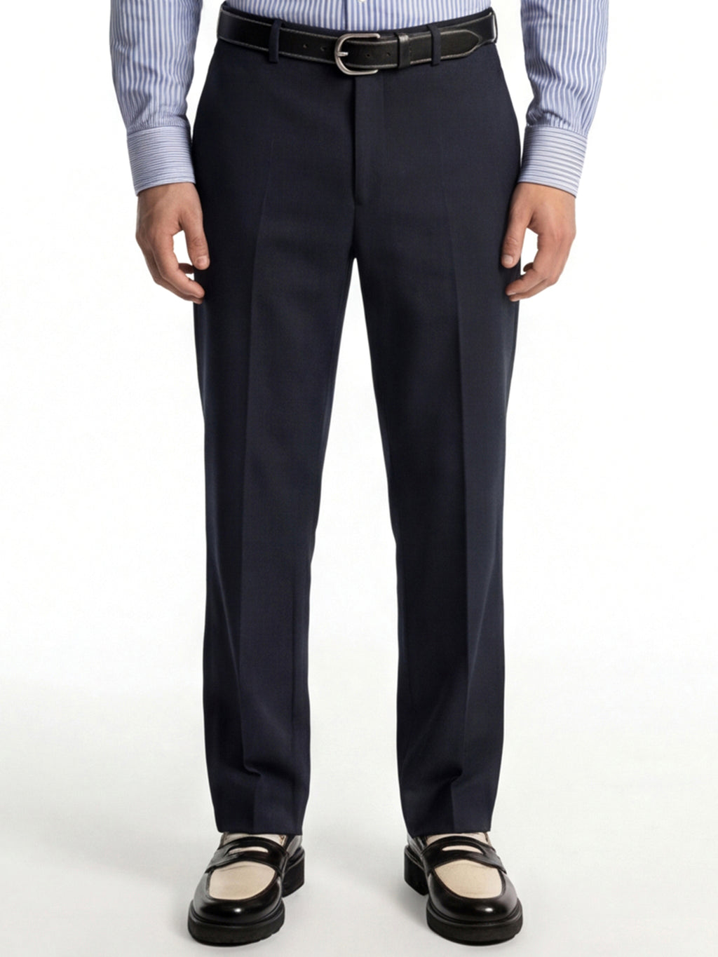 Highlander Men Navy Blue Slim Fit Solid Formal Trouser - Navy Blue - Image 1