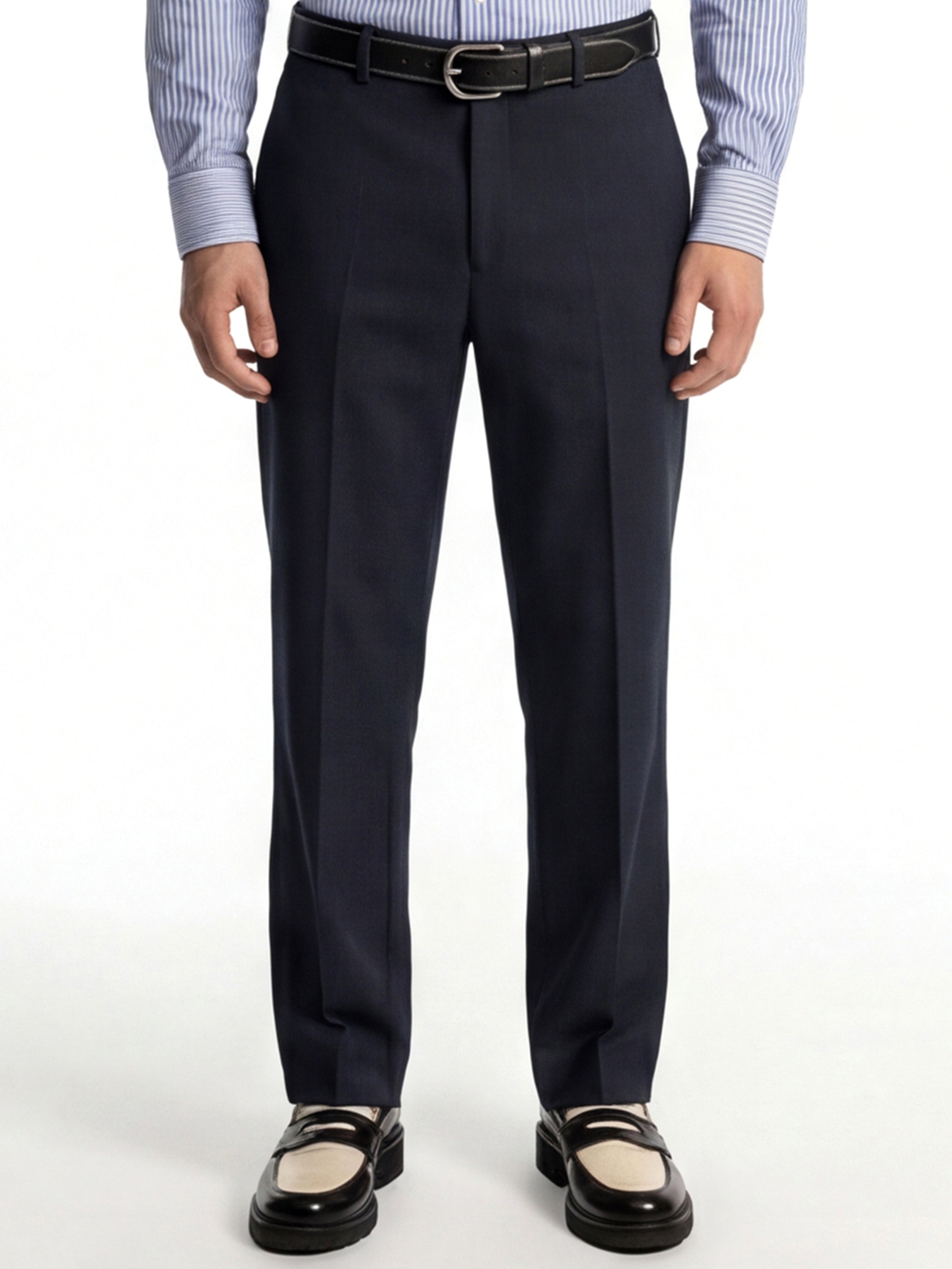 Highlander Men Navy Blue Slim Fit Solid Formal Trouser - Navy Blue - Image 1