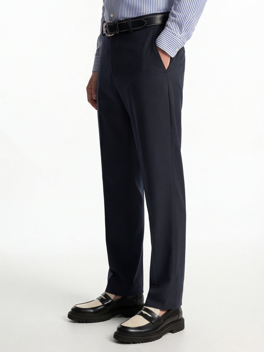 Highlander Men Navy Blue Slim Fit Solid Formal Trouser - Navy Blue - Image 4