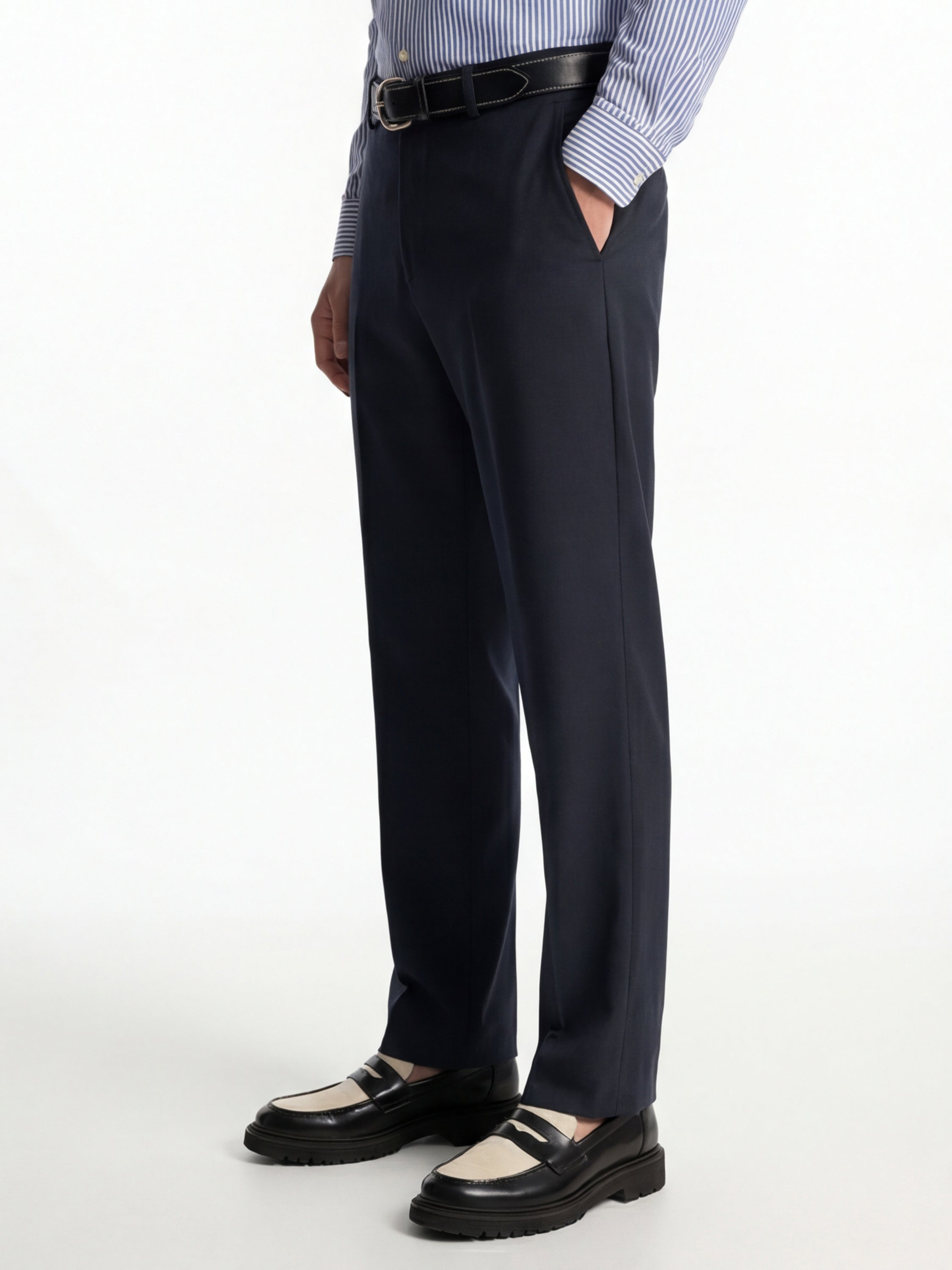 Highlander Men Navy Blue Slim Fit Solid Formal Trouser - Navy Blue - Image 4