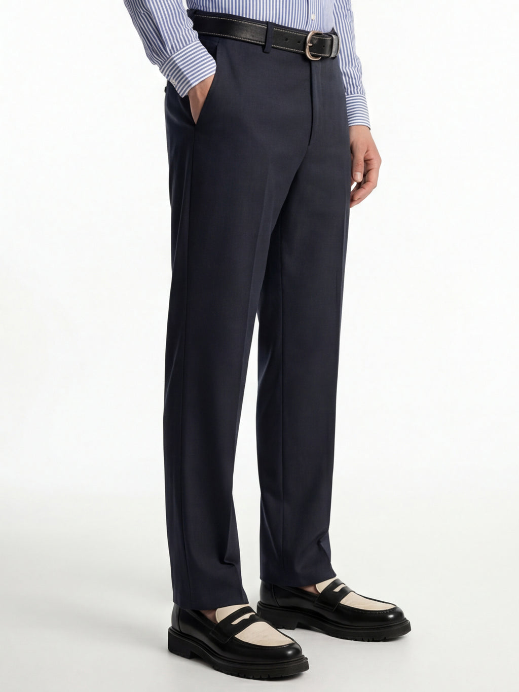 Highlander Men Navy Blue Slim Fit Solid Formal Trouser - Navy Blue - Image 5
