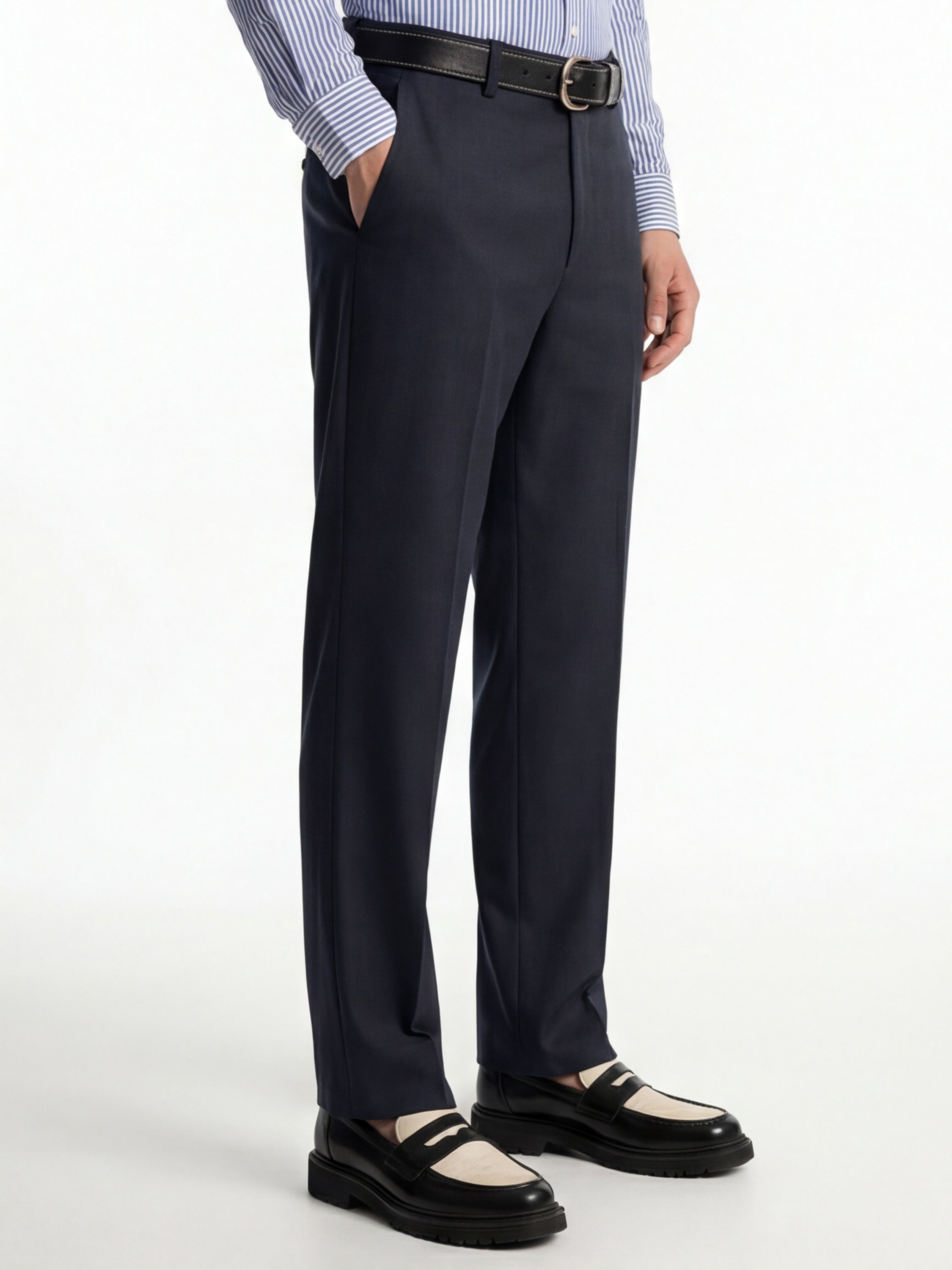 Highlander Men Navy Blue Slim Fit Solid Formal Trouser - Navy Blue - Image 5