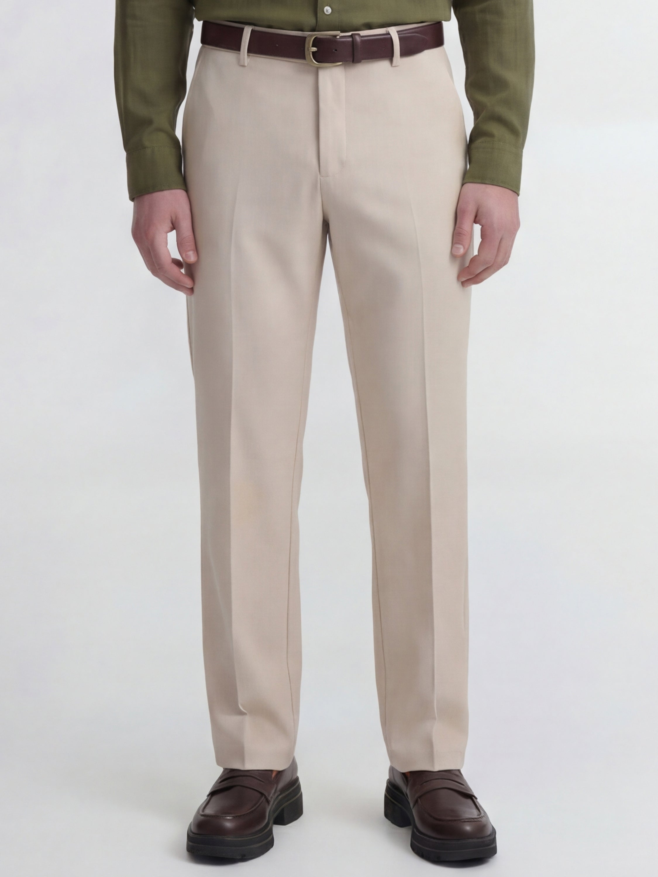 Highlander Men Beige Slim Fit Solid Formal Trouser - Beige - Image 1