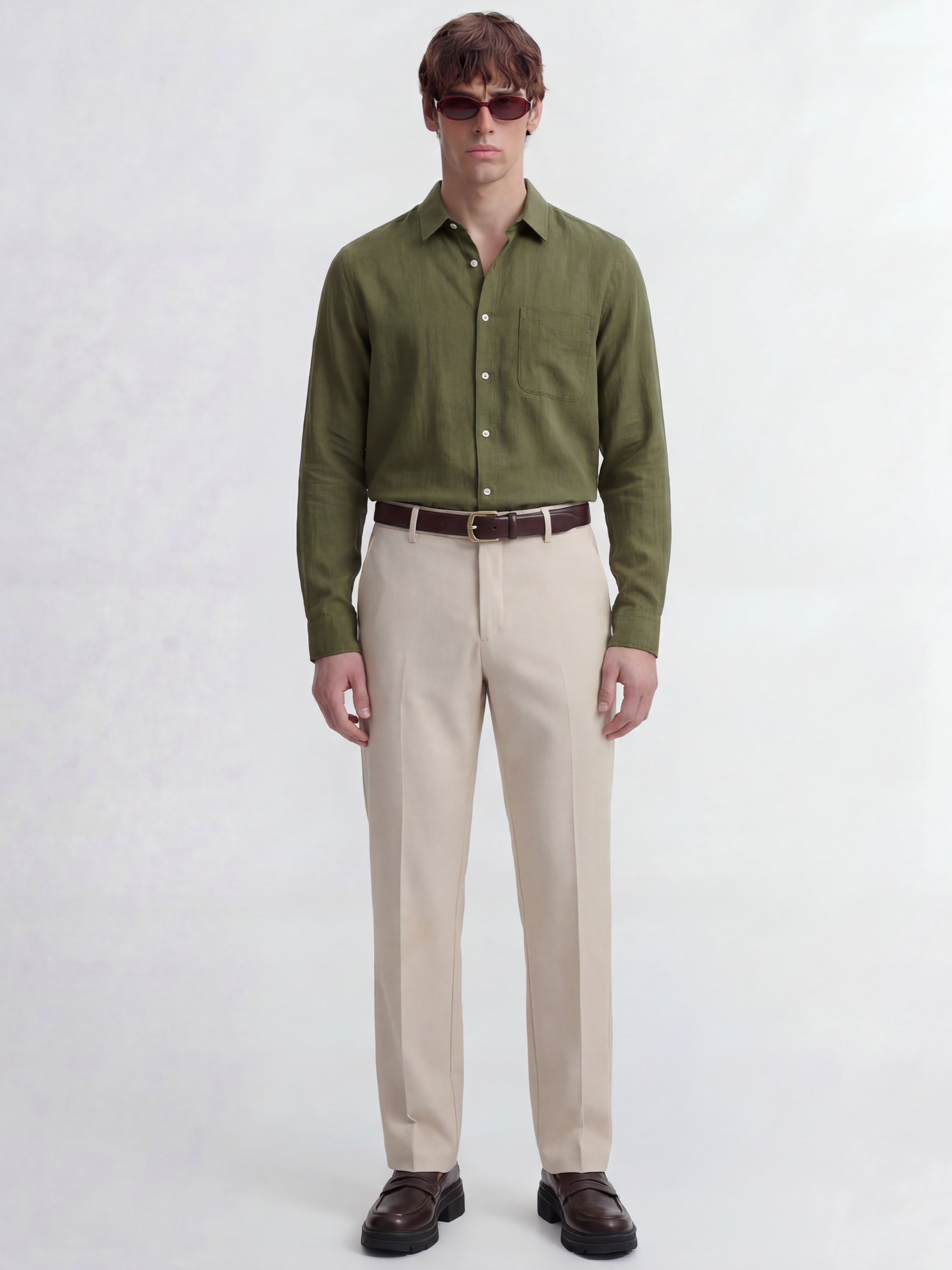 Highlander Men Beige Slim Fit Solid Formal Trouser - Beige - Image 2