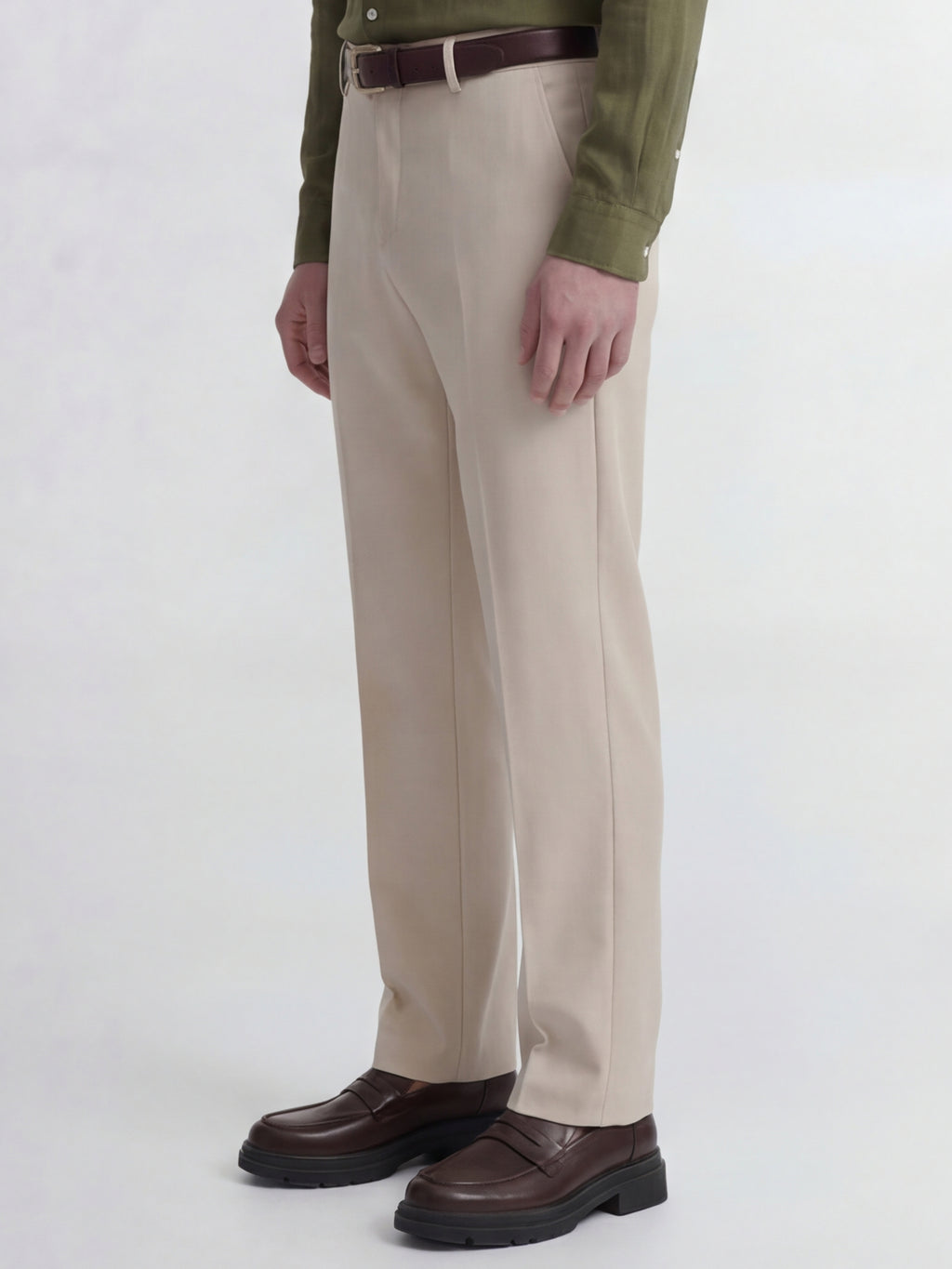 Highlander Men Beige Slim Fit Solid Formal Trouser - Beige - Image 4