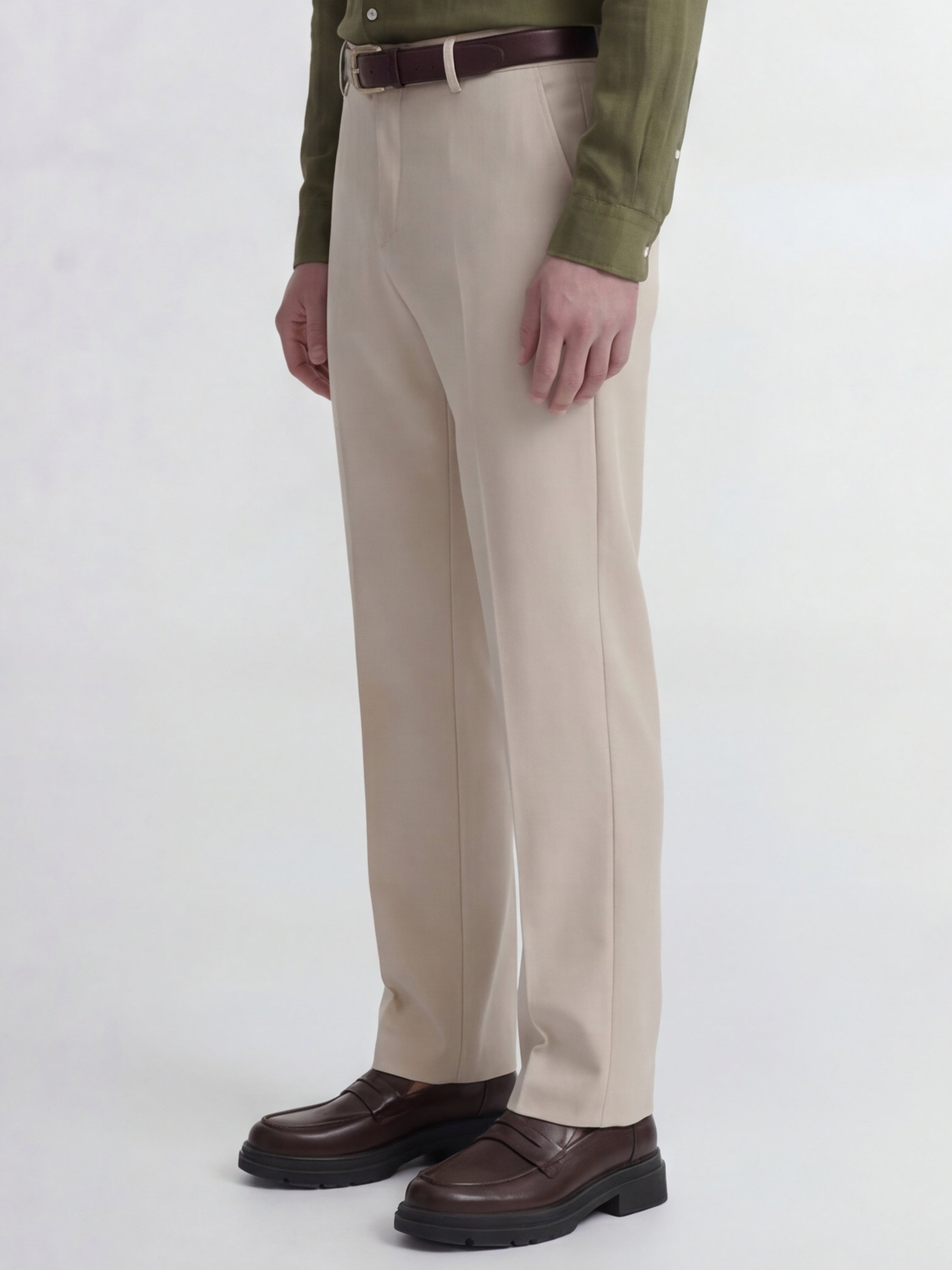 Highlander Men Beige Slim Fit Solid Formal Trouser - Beige - Image 4