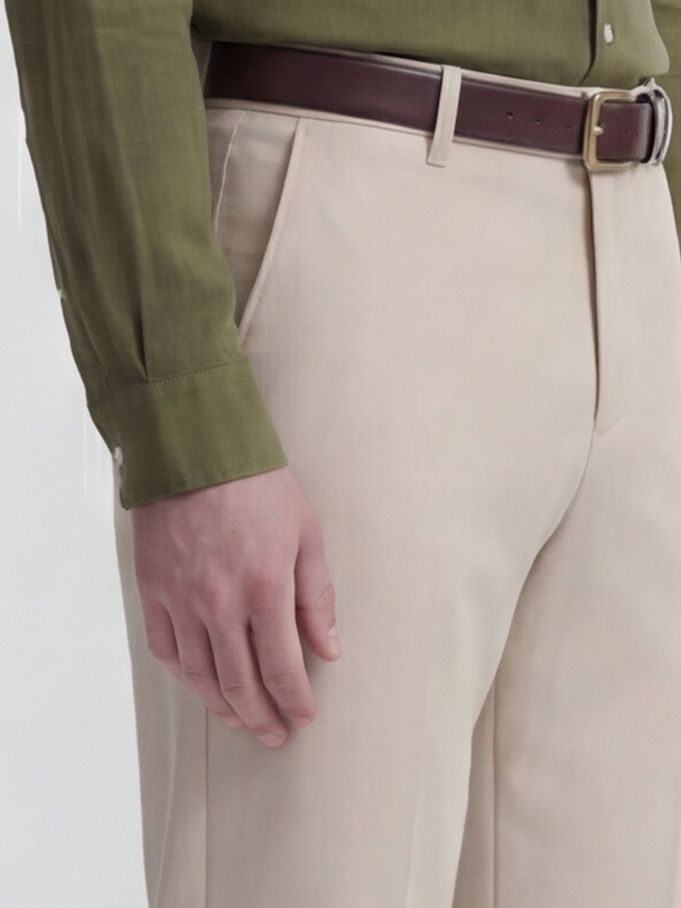 Highlander Men Beige Slim Fit Solid Formal Trouser - Beige - Image 5