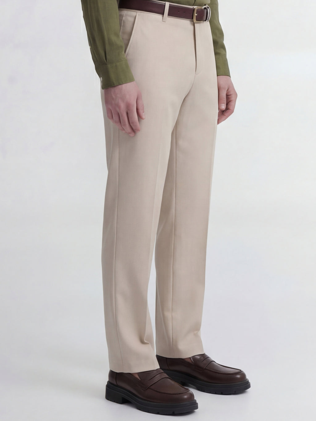 Highlander Men Beige Slim Fit Solid Formal Trouser - Beige - Image 6