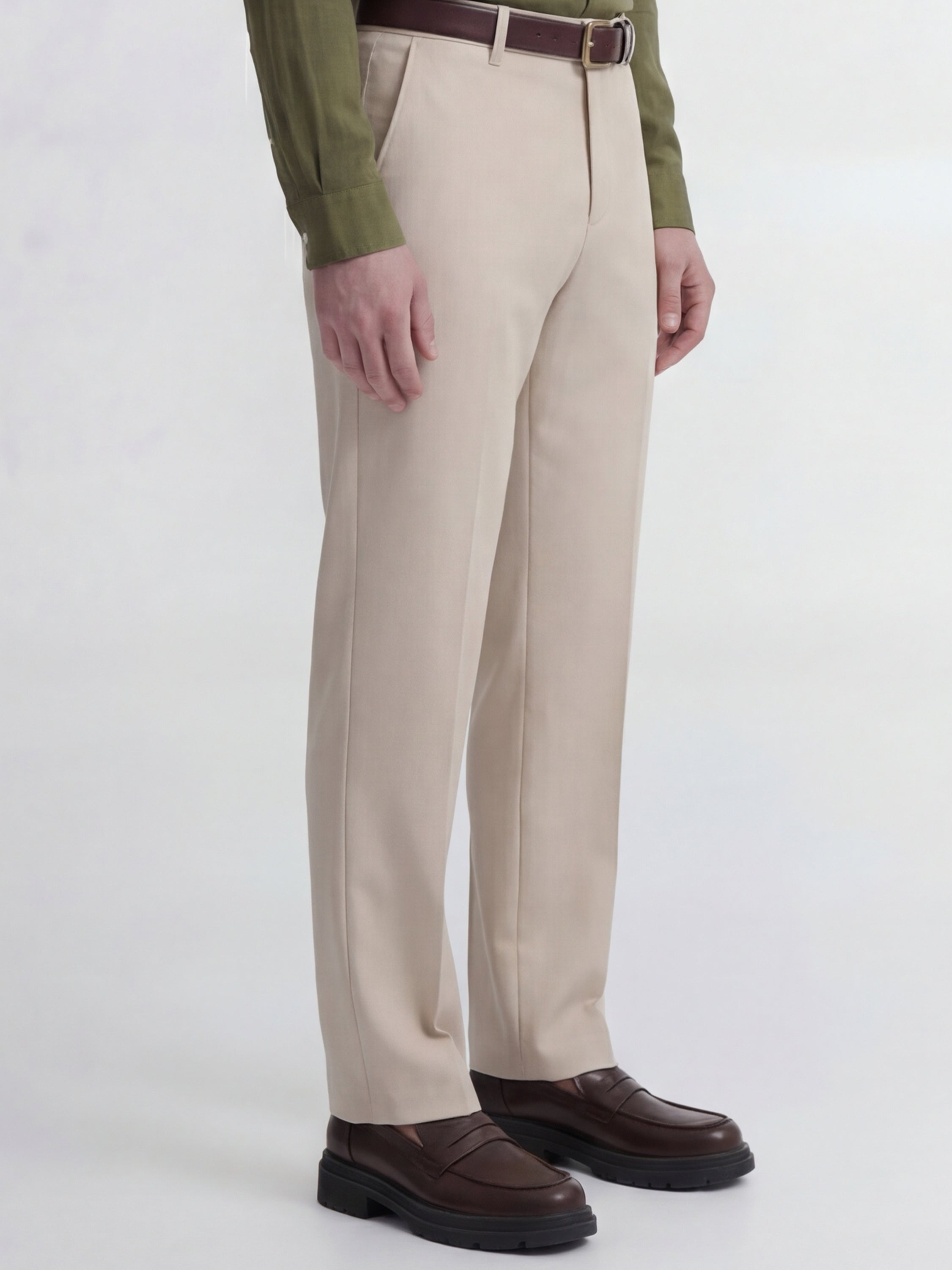 Highlander Men Beige Slim Fit Solid Formal Trouser - Beige - Image 6