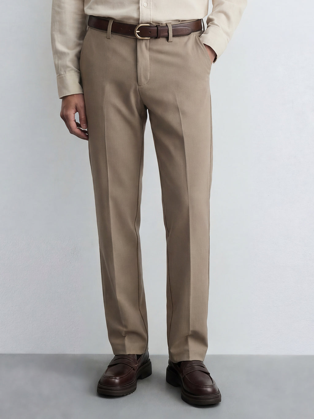 Highlander Men Khaki Slim Fit Solid Formal Trouser - Khaki - Image 1