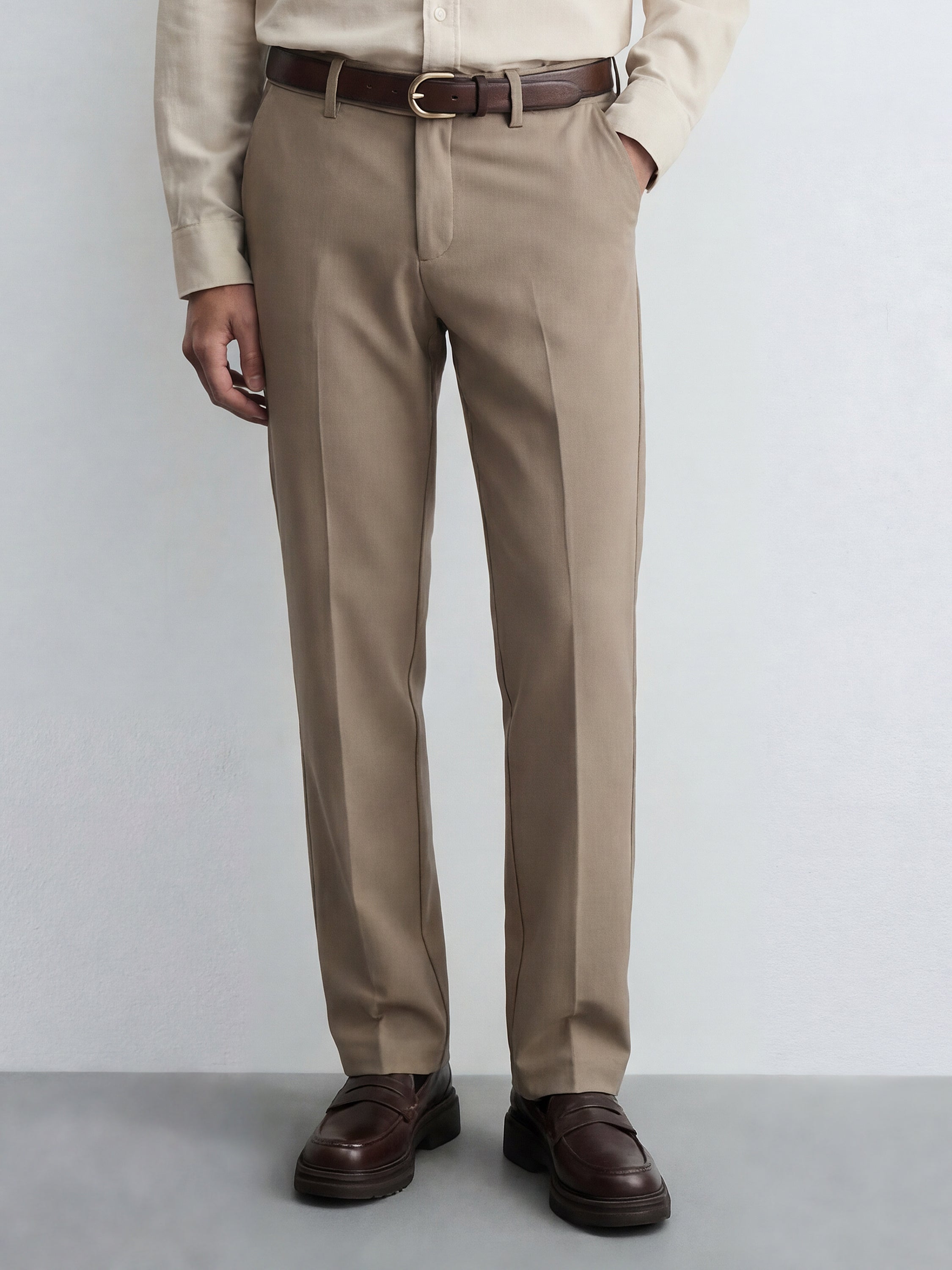 Highlander Men Khaki Slim Fit Solid Formal Trouser - Khaki - Image 1