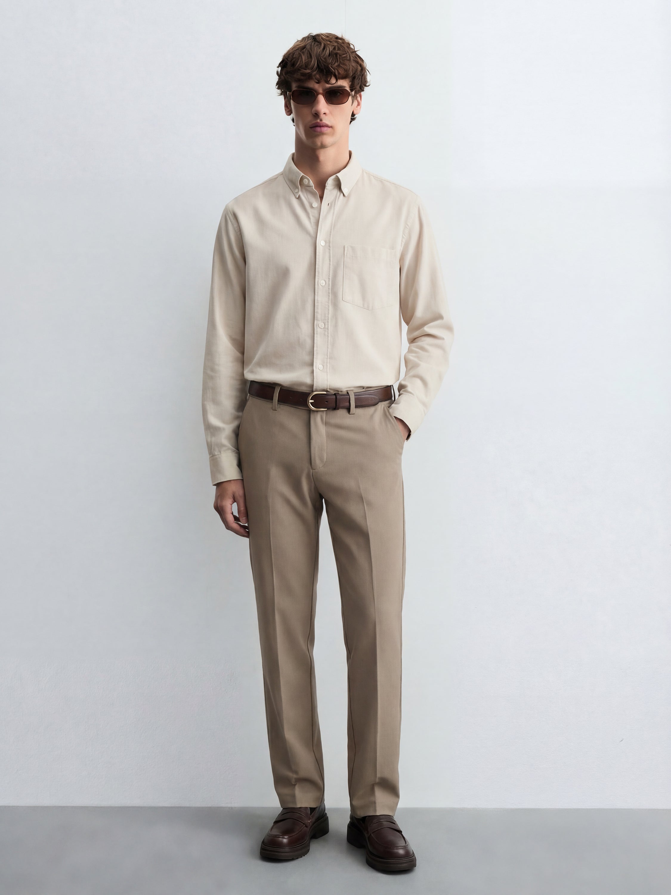 Highlander Men Khaki Slim Fit Solid Formal Trouser - Khaki - Image 2