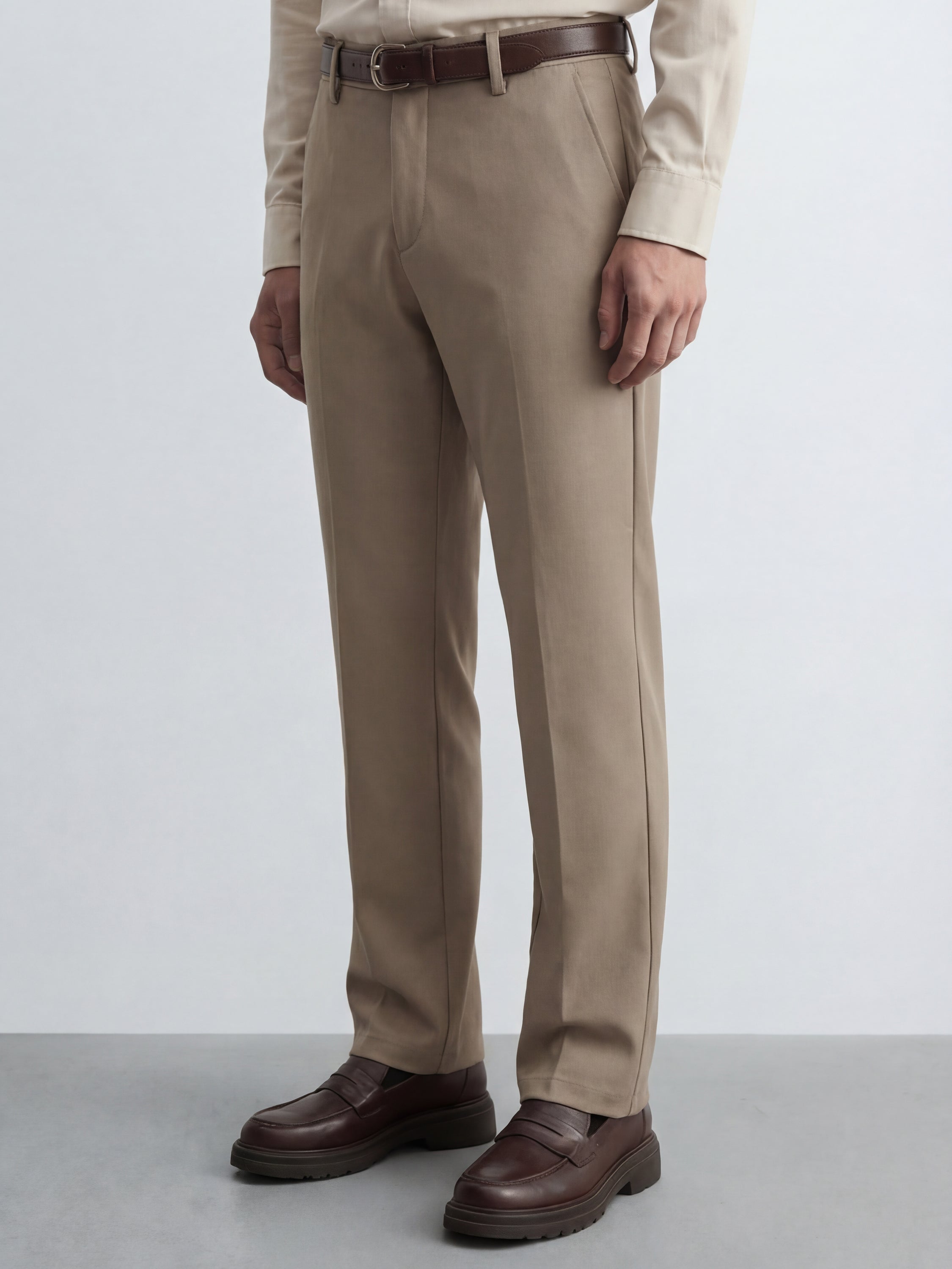 Highlander Men Khaki Slim Fit Solid Formal Trouser - Khaki - Image 4
