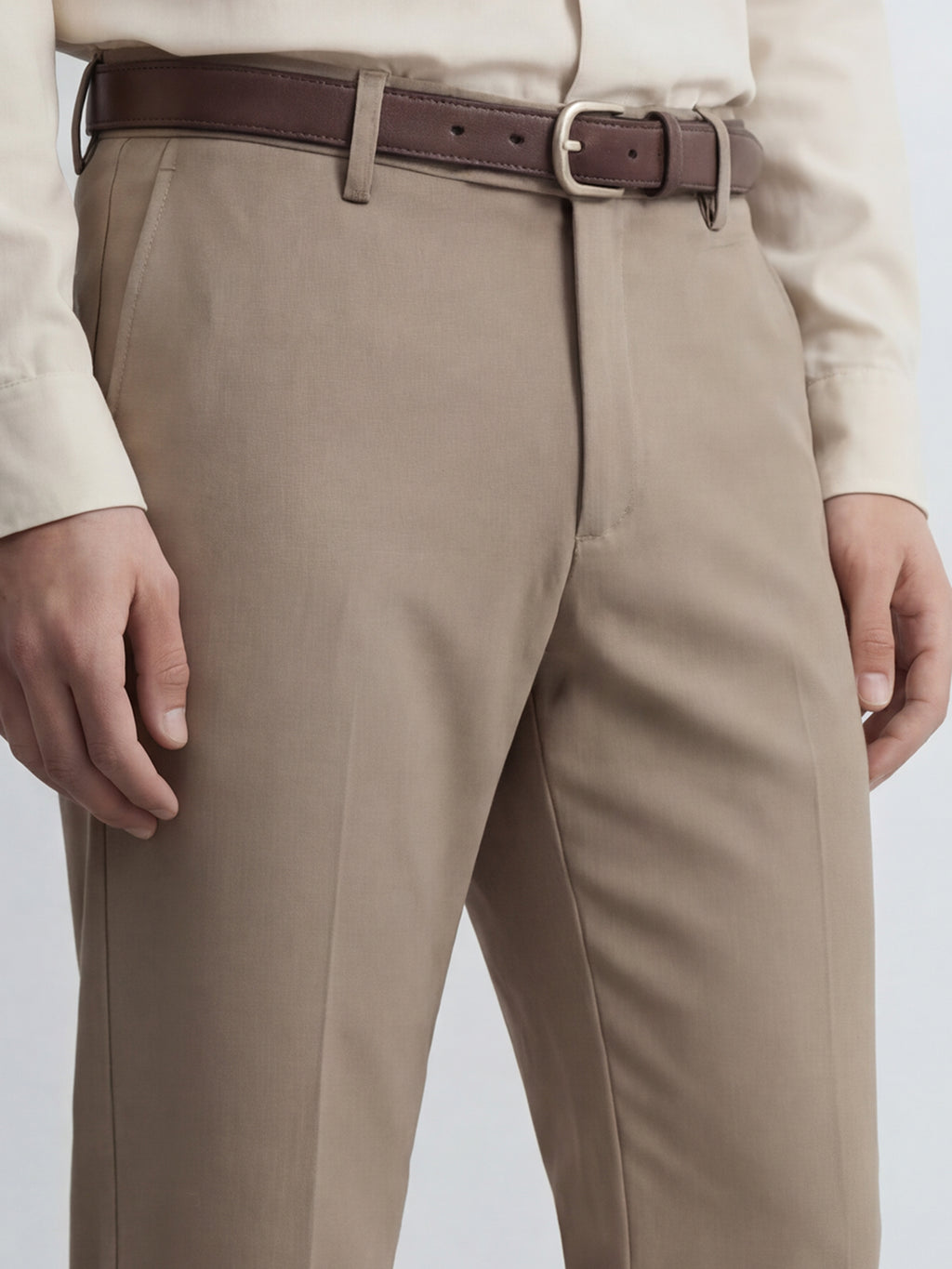 Highlander Men Khaki Slim Fit Solid Formal Trouser - Khaki - Image 5