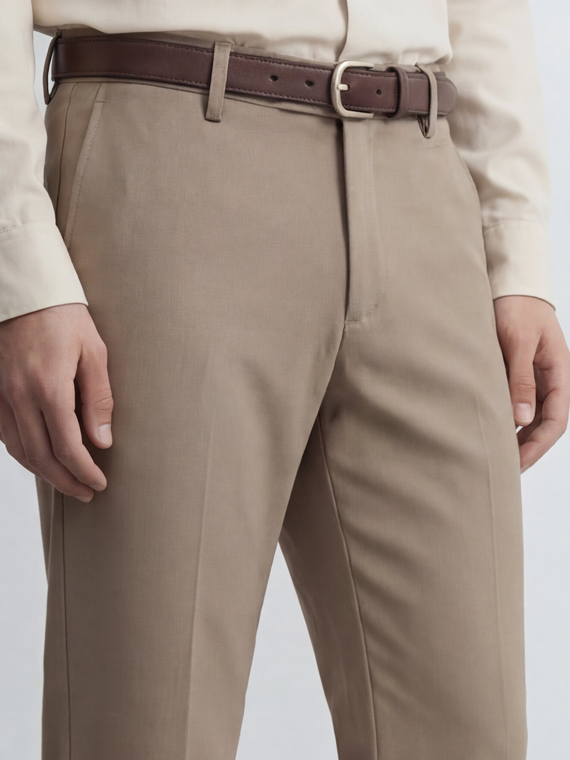 Highlander Men Khaki Slim Fit Solid Formal Trouser - Khaki - Image 5