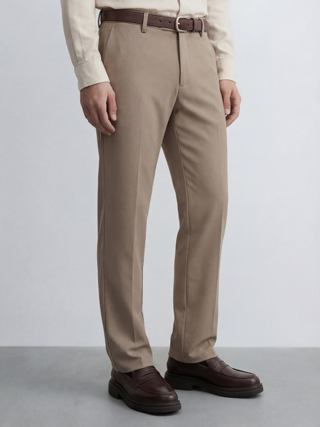 Highlander Men Khaki Slim Fit Solid Formal Trouser - Khaki - Image 6