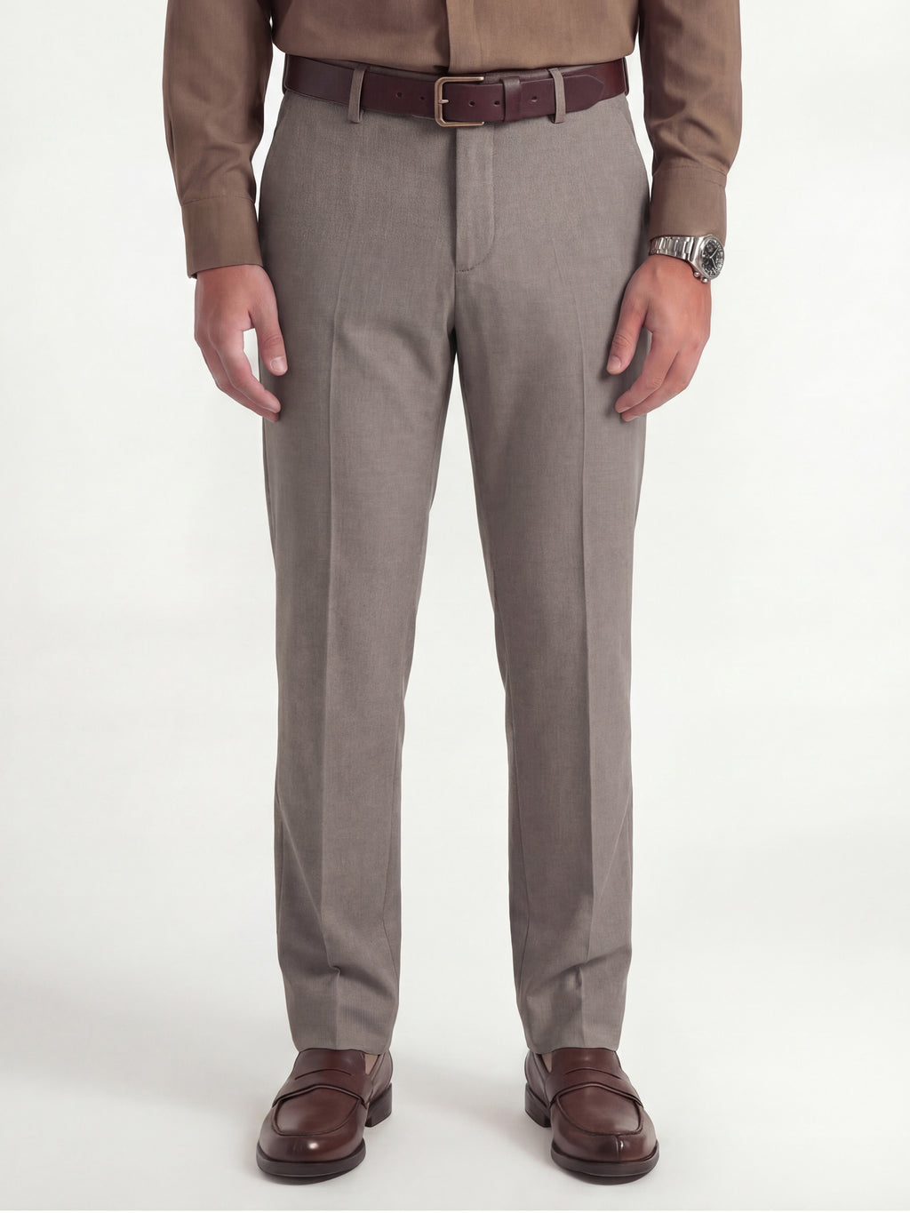 Highlander Men Tan Slim Fit Solid Formal Trouser - Tan - Image 1