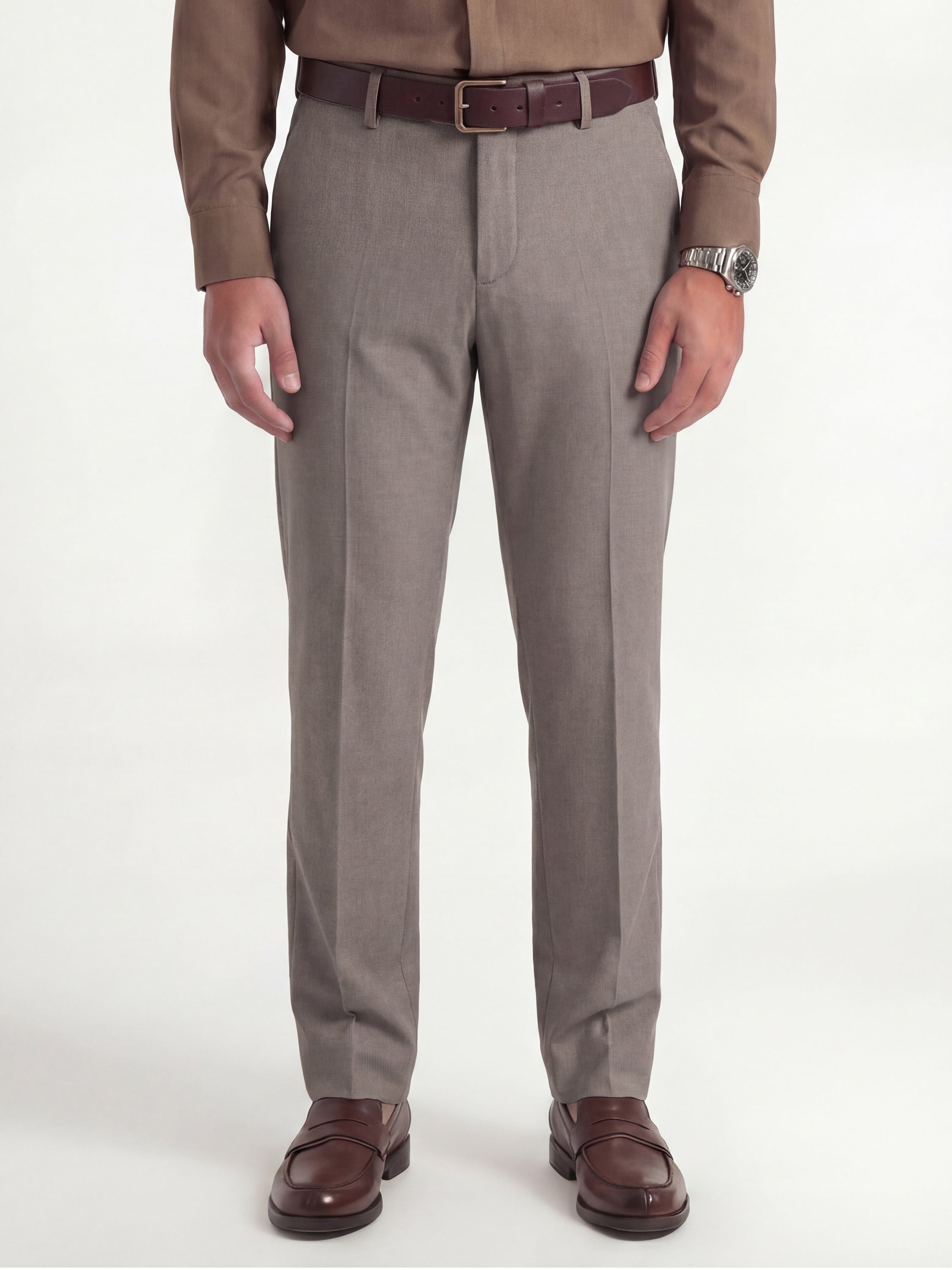 Highlander Men Tan Slim Fit Solid Formal Trouser - Tan - Image 1