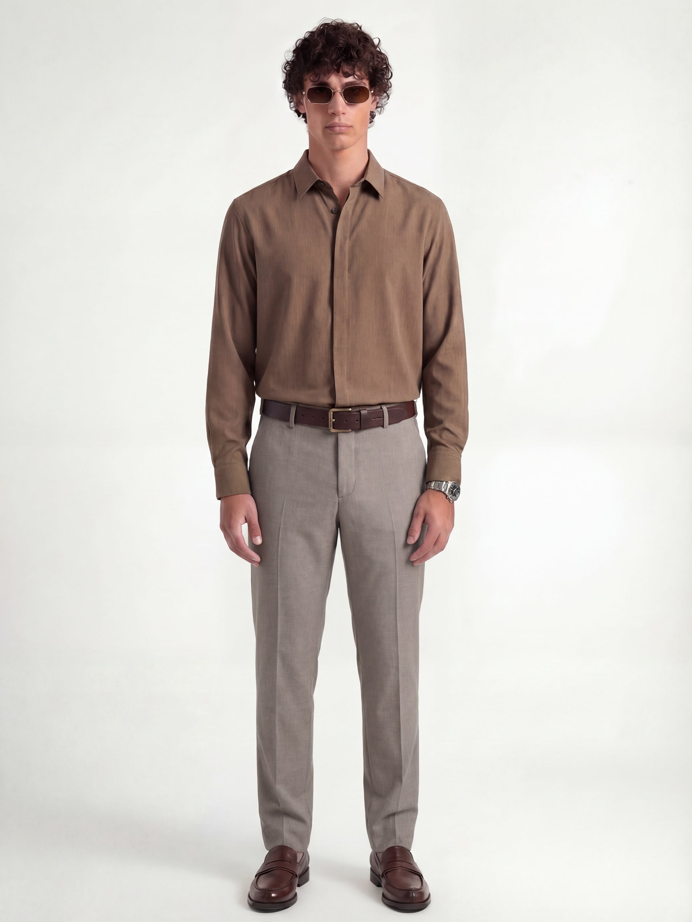 Highlander Men Tan Slim Fit Solid Formal Trouser - Tan - Image 2